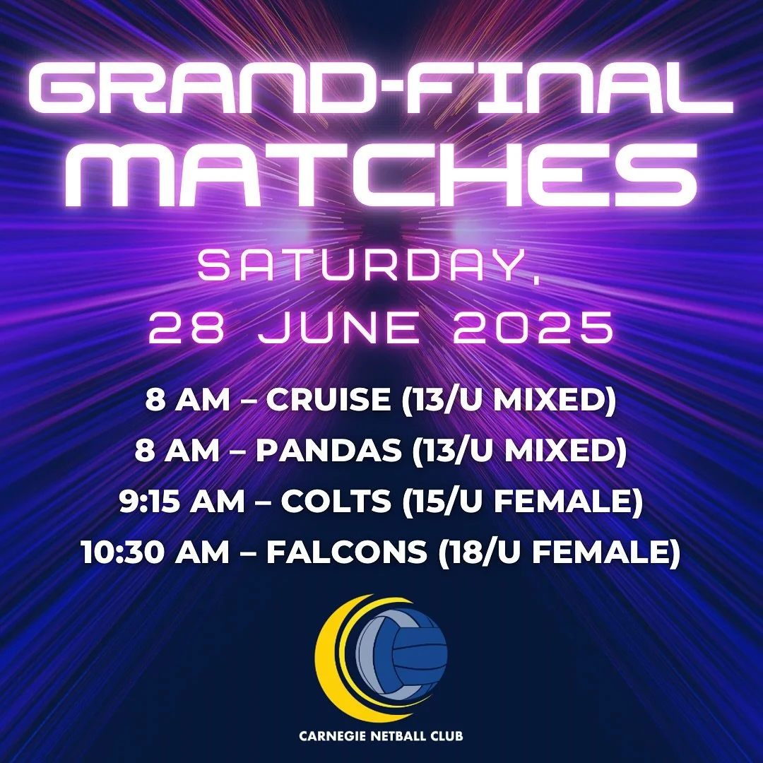 🏆 GRAND FINAL WEEKEND! 🏆
A huge GOOD LUCK to our amazing teams heading into their grand finals this Saturday! We&rsquo;re so proud of all your hard work and can&rsquo;t wait to see you hit the court. Let&rsquo;s go, Carnegie! 💙💛

🕗 8:00am &ndash