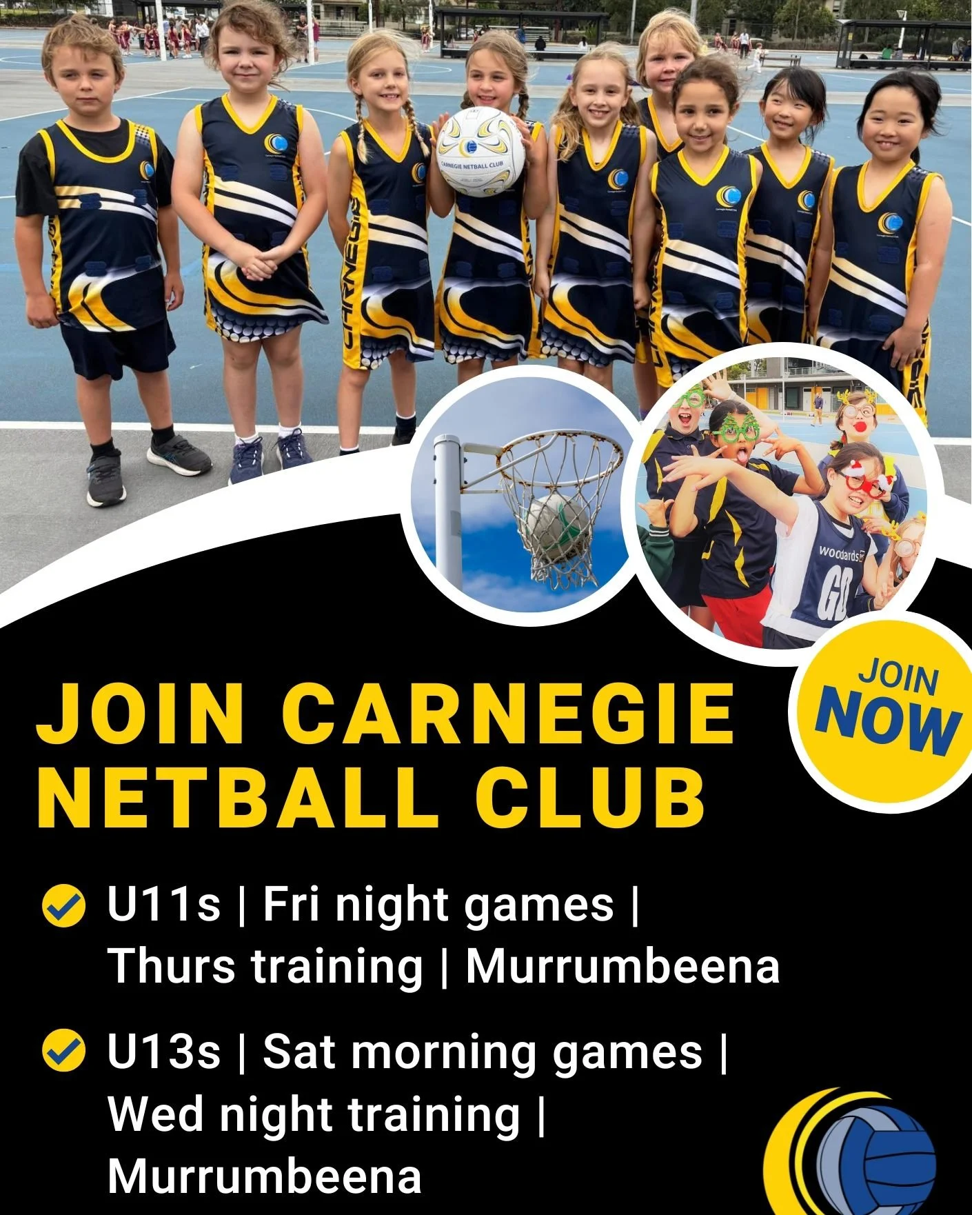 🏐 JOIN Carnegie Netball Club - Ready to play? Bring a mate and jump into the season with a fun friendly club vibe 💙
✨ U11s
Friday night games
Thursday training
Murrumbeena

🌟 U13s
Saturday morning games
Wednesday training
Murrumbeena

✅ Register y