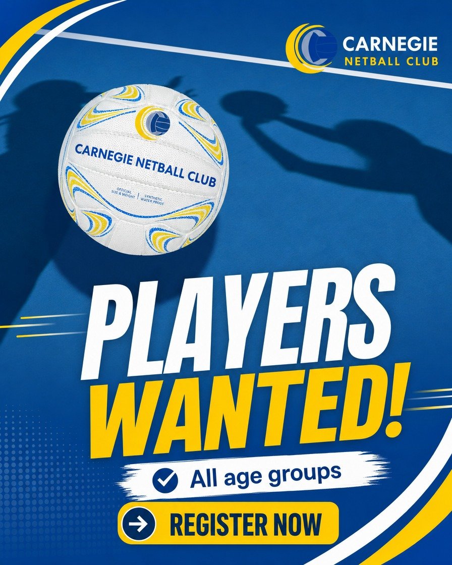 Players Wanted! Registrations are open for the Spring netball season. Join Carnegie Netball Club. All ages welcome!