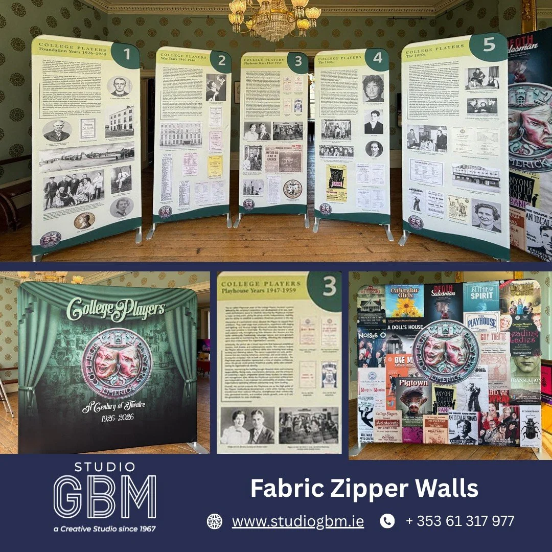 We recently printed 6 Fabric Zipper Walls for College Players Theatre Company as part of their exhibition in The People&rsquo;s Museum of Limerick 🎭

The finished space looks fantastic, and it&rsquo;s great to see our work helping bring exhibitions 