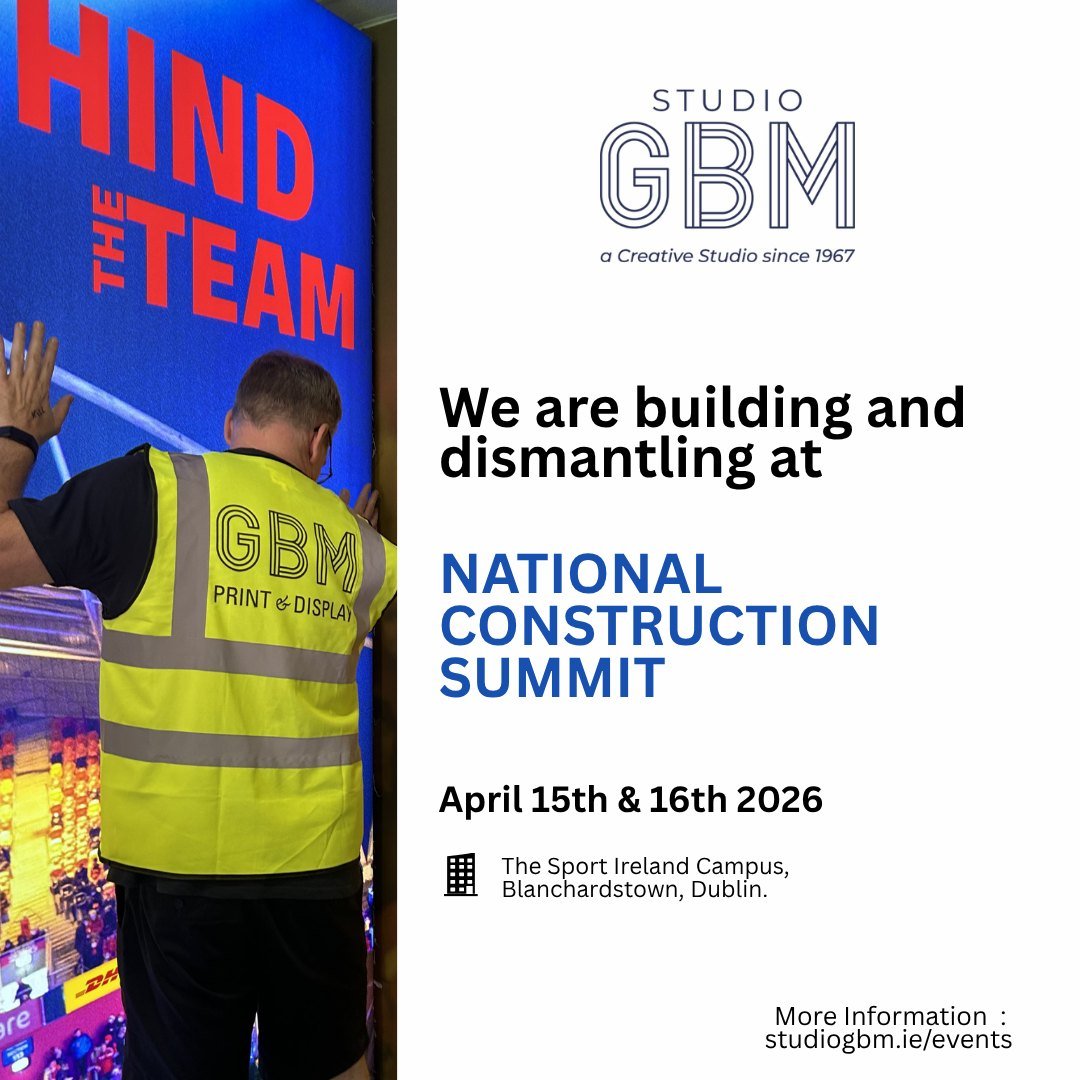 Exciting news!  Studio GBM is hitting the road again!

We&rsquo;ll be at the National Construction Summit on April 15th &amp; 16th, 2026 at Sport Ireland Campus, Blanchardstown, Dublin, supporting our clients and ensuring everything runs smoothly. Fr