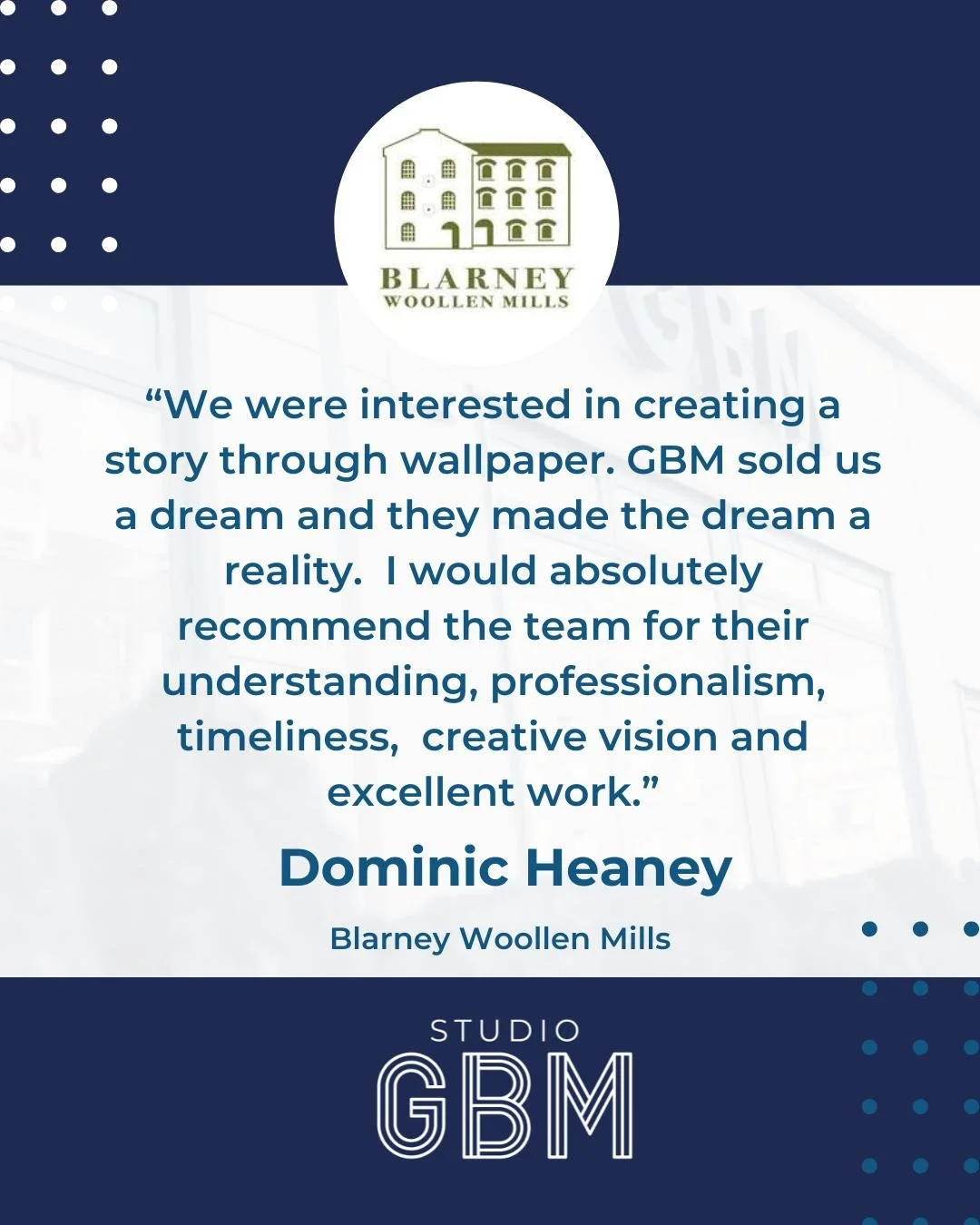 ✨ Bringing ideas to life ✨

"We were interested in creating a story through wallpaper. GBM sold us a dream, and made that dream a reality.

I would absolutely recommend the team for their understanding, professionalism, timeliness, creative visi