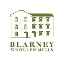 Logo of Blarney Woollen Mills displaying two buildings and the text, 'Blarney Woollen Mills'.