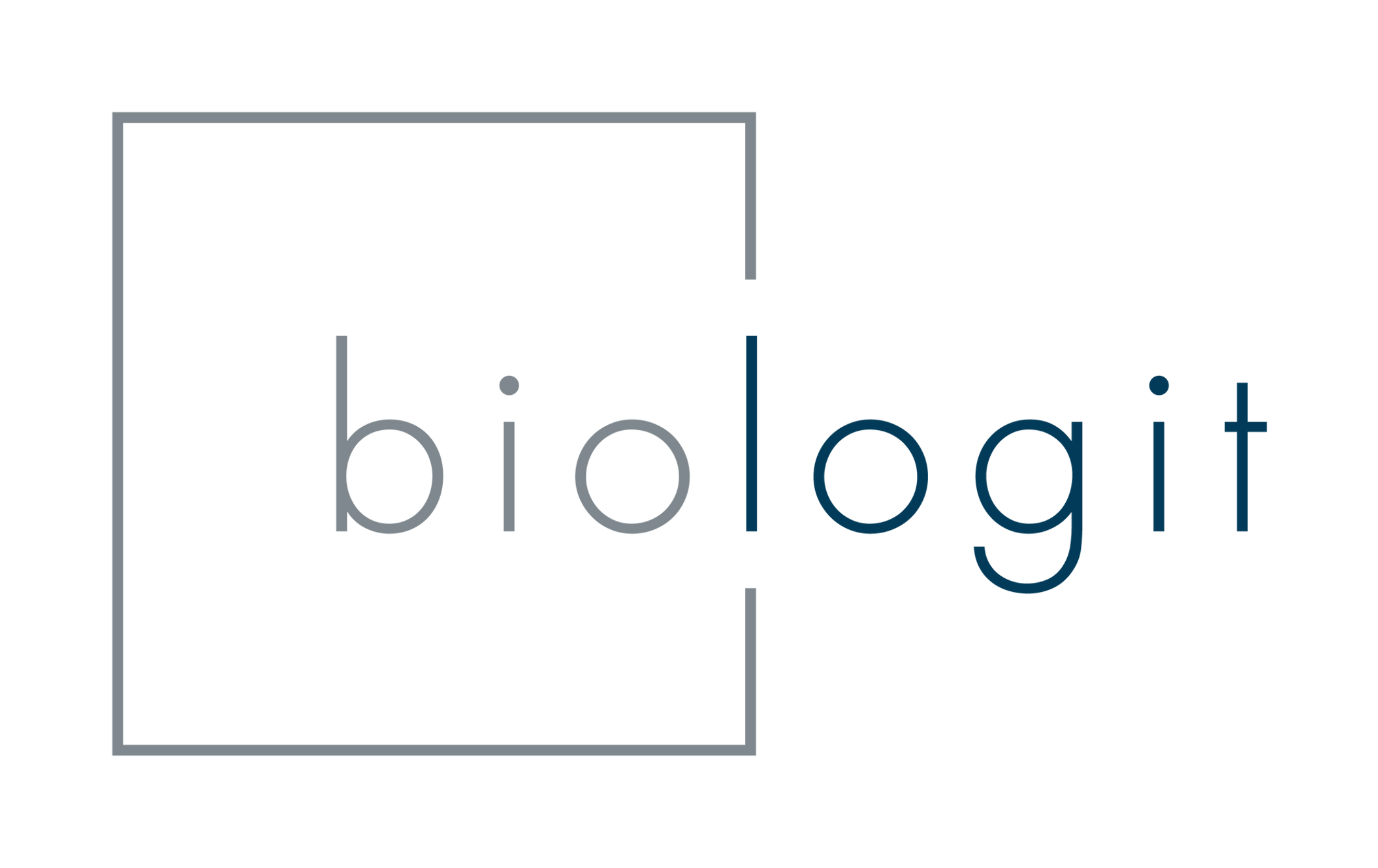 Logo with the word 'bio' in light gray inside a square, and 'logit' in dark blue, separated by a vertical line.