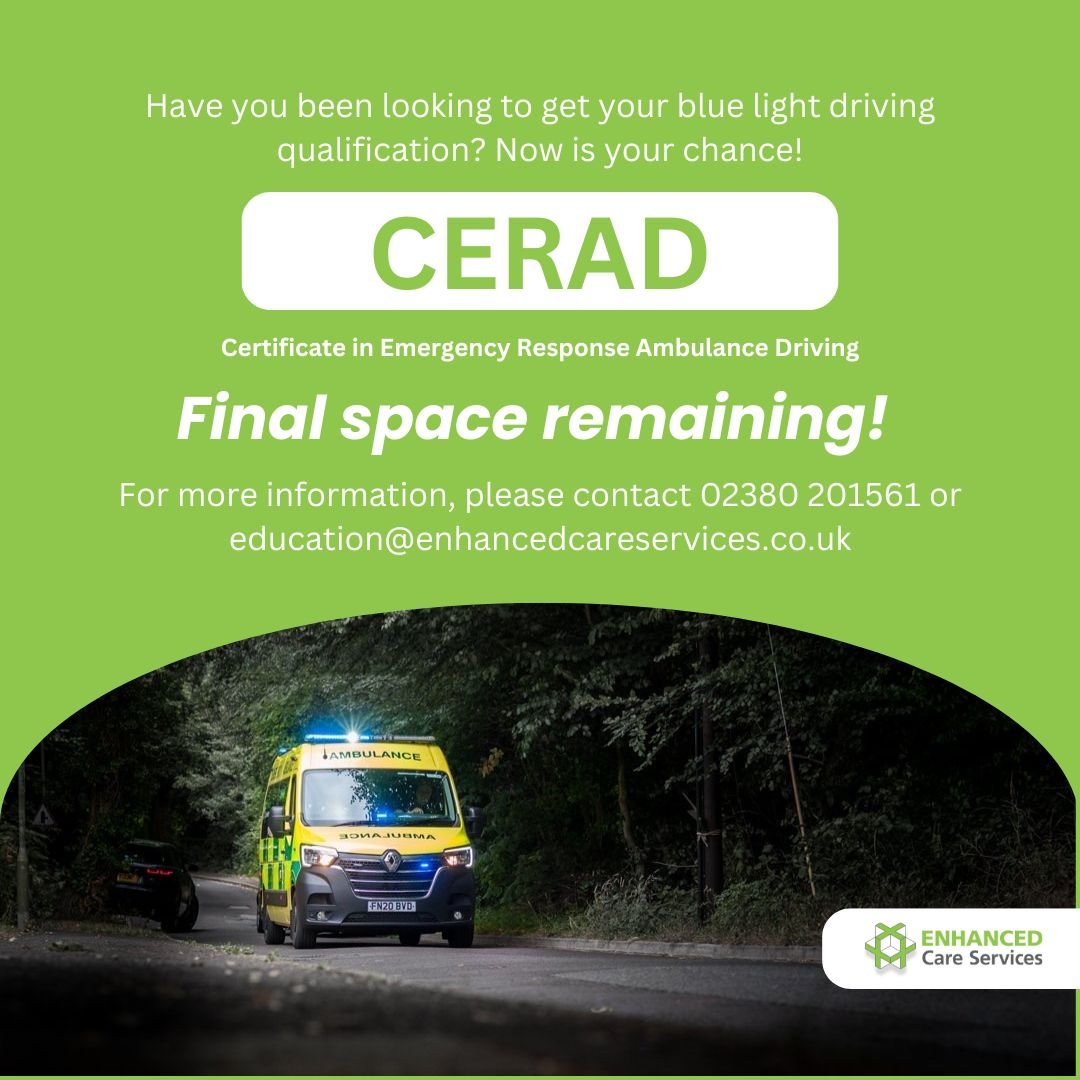 We have one space remaining on the November CERAD course based at Enhanced Care Services HQ in Adanac Park, Southampton 🚑

The course will run from 25th November - 20th December 2024 📅

This is a fantastic opportunity for anyone looking to work as 