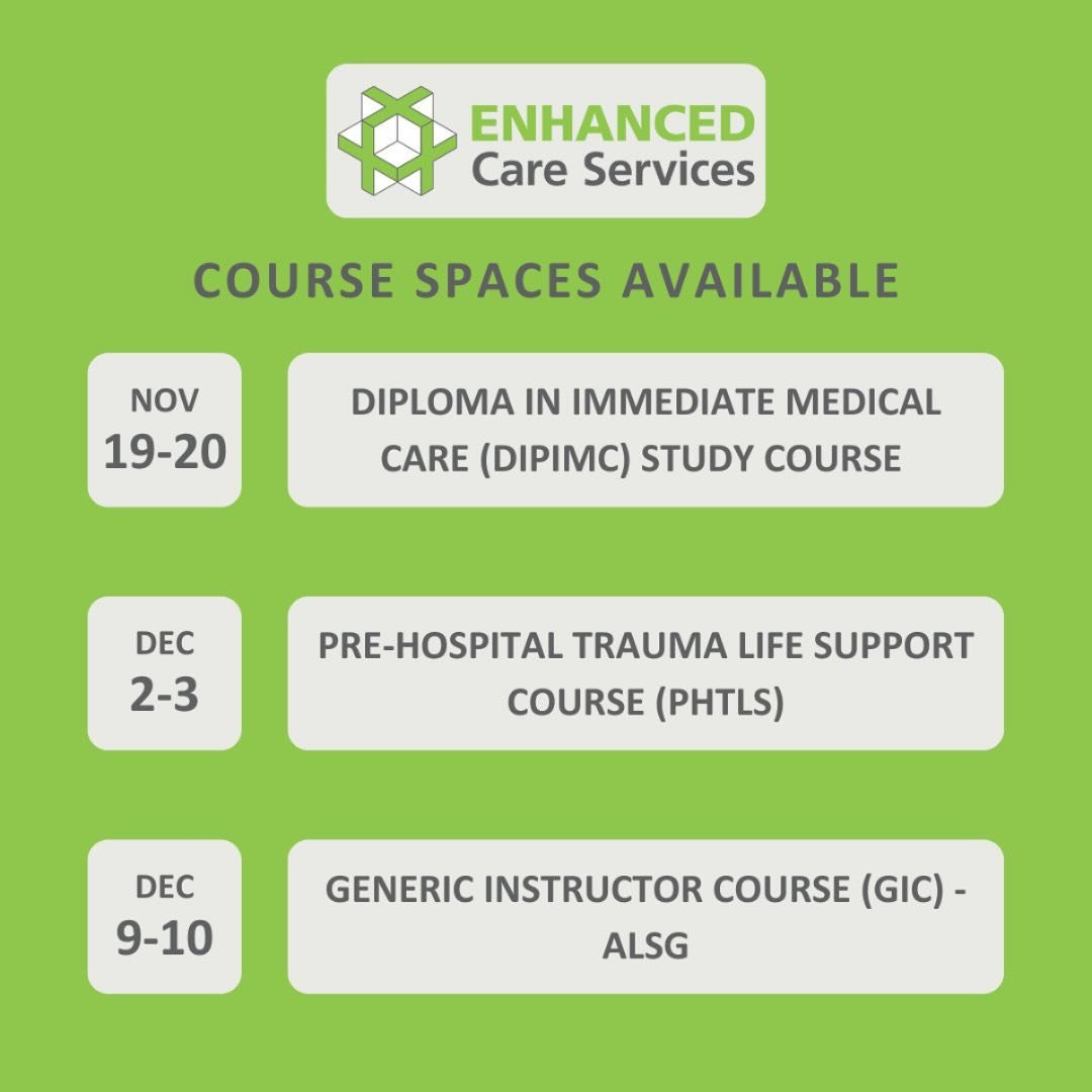 Final spaces remaining - book now! 

www.bookwhen.com/enhancedcareservices 

#DipIMC #PHTLS #GIC