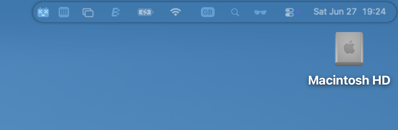 Menu bar, AFTER installing Thaw