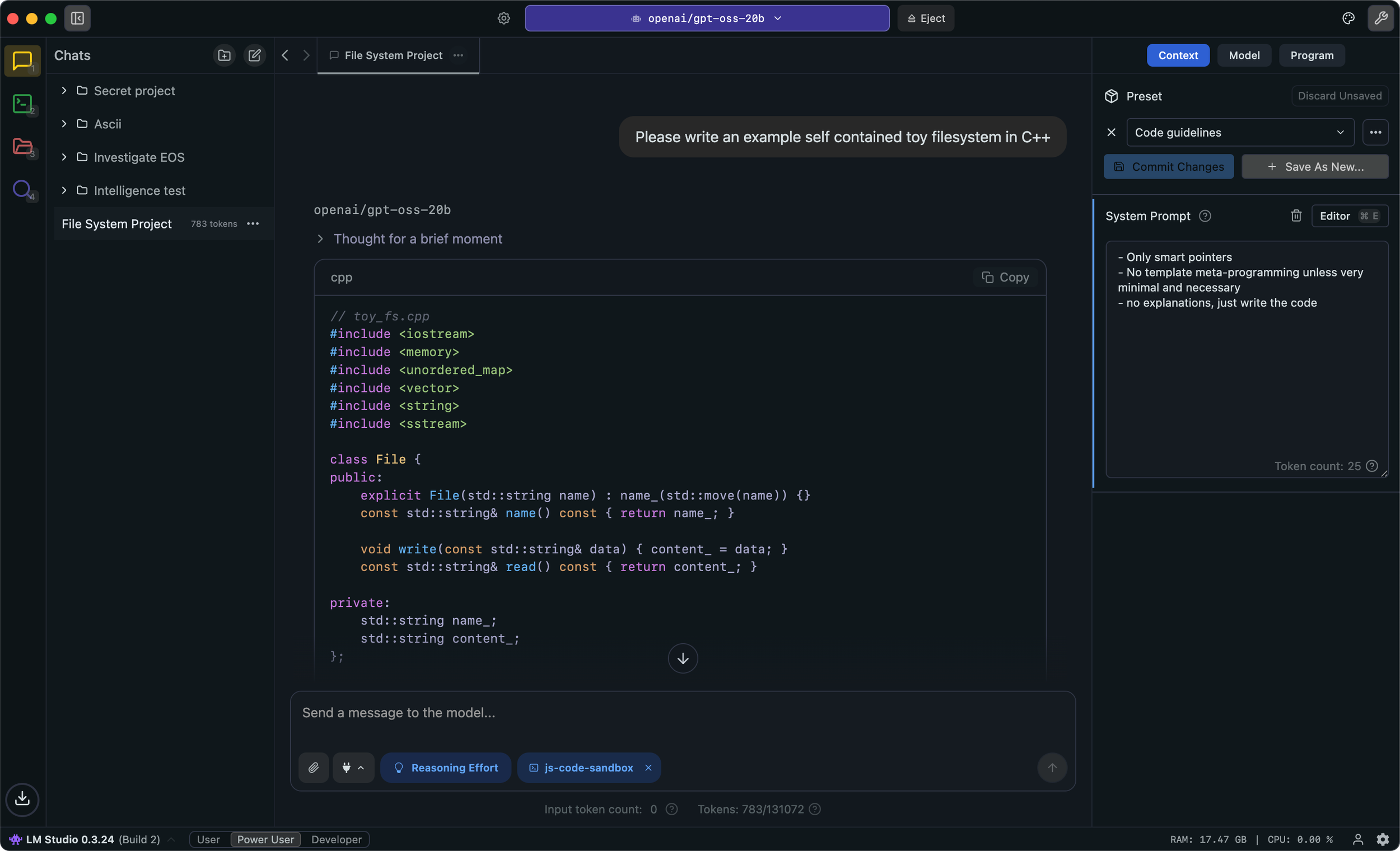 LM Studio running a local AI model privately on an Apple silicon Mac.
