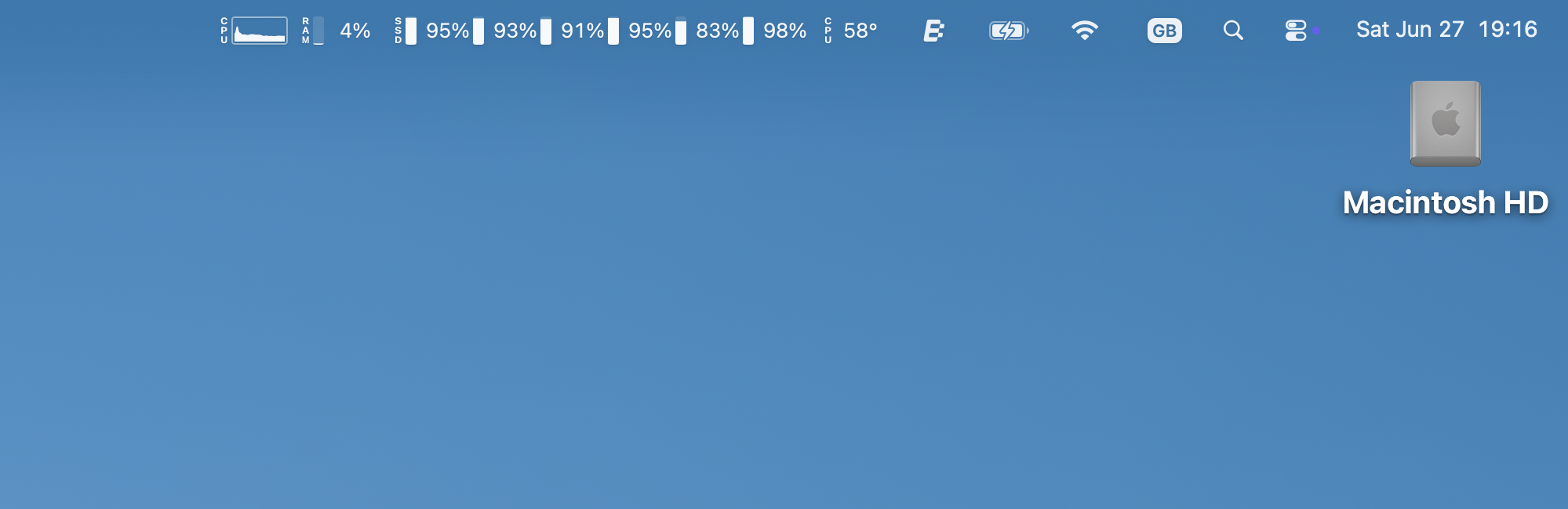 The Menu Bar - BEFORE installing Thaw