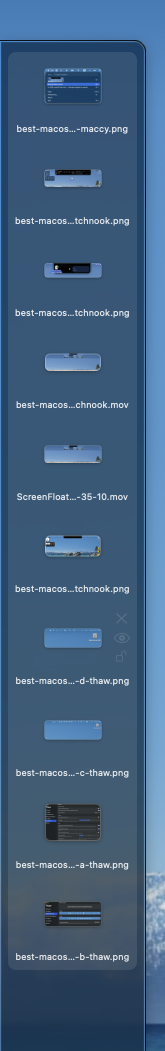 Yoink file shelf holding several files at the edge of a Mac screen
