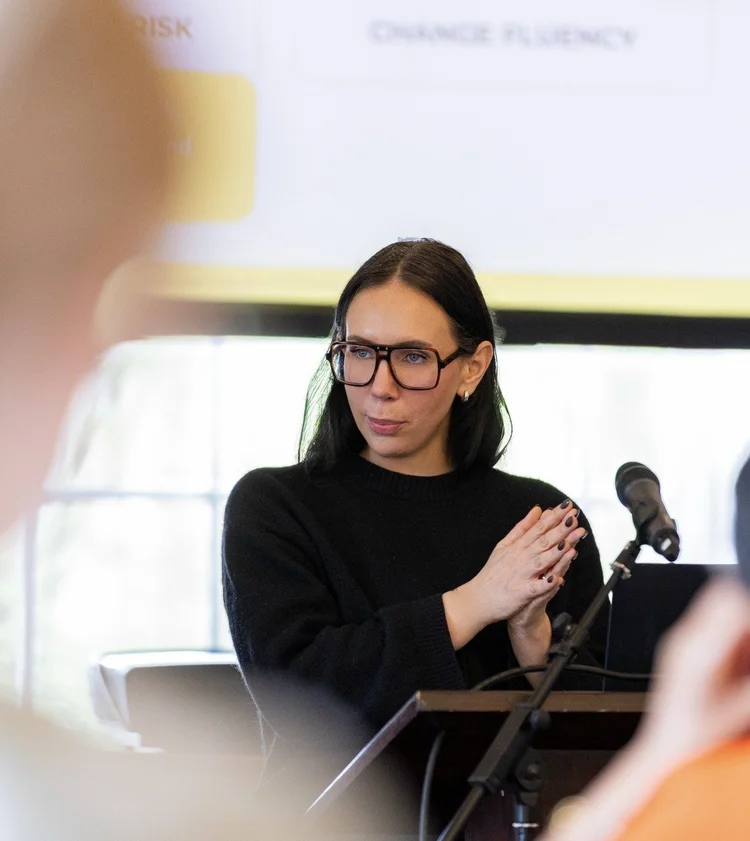 Christine Jakobson speaking at Cambridge Judge Business School
