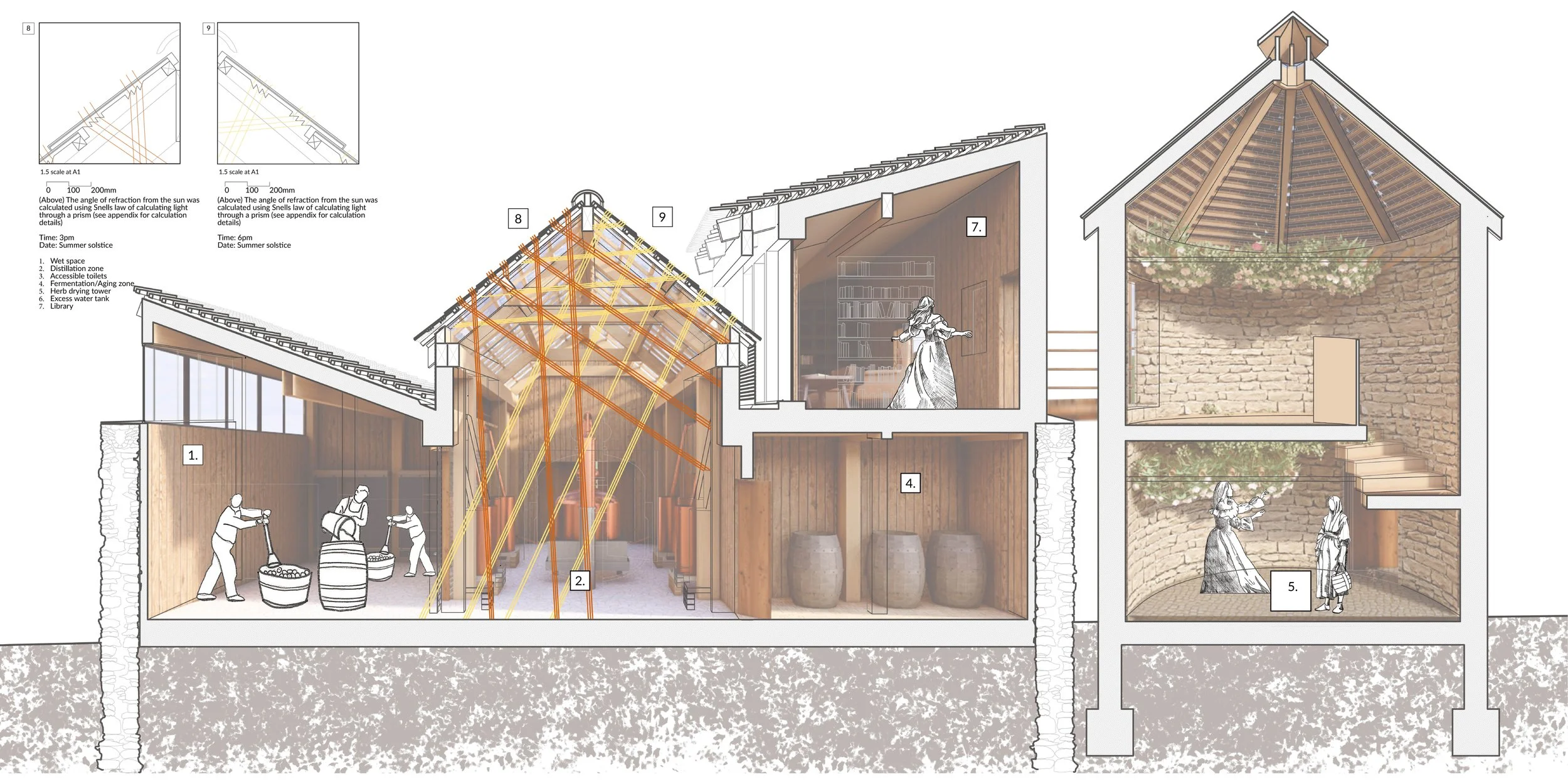 Perspective sectional render Botanical refinement workshop
