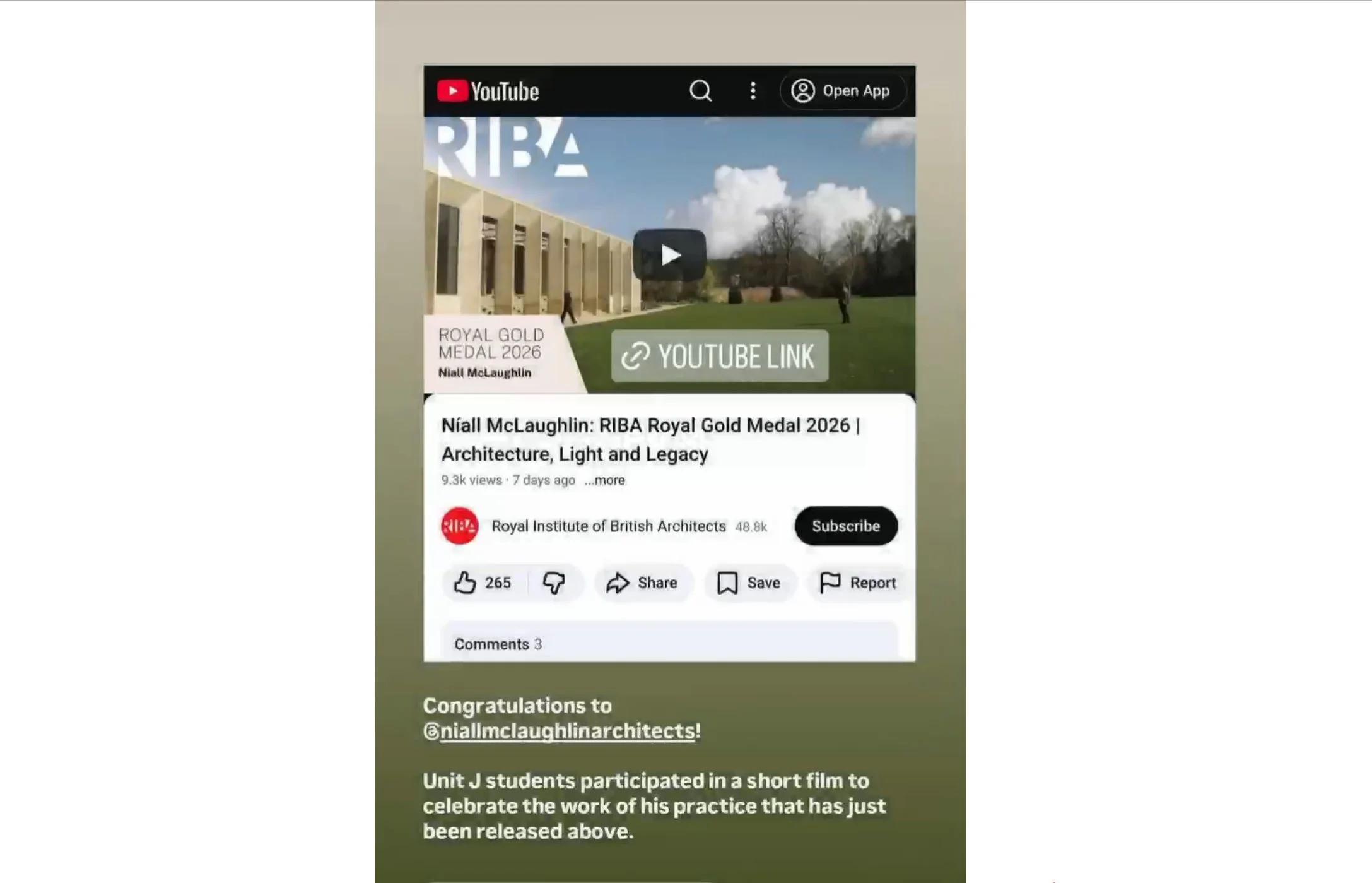 Niall McLaughlin Riba Gold film
