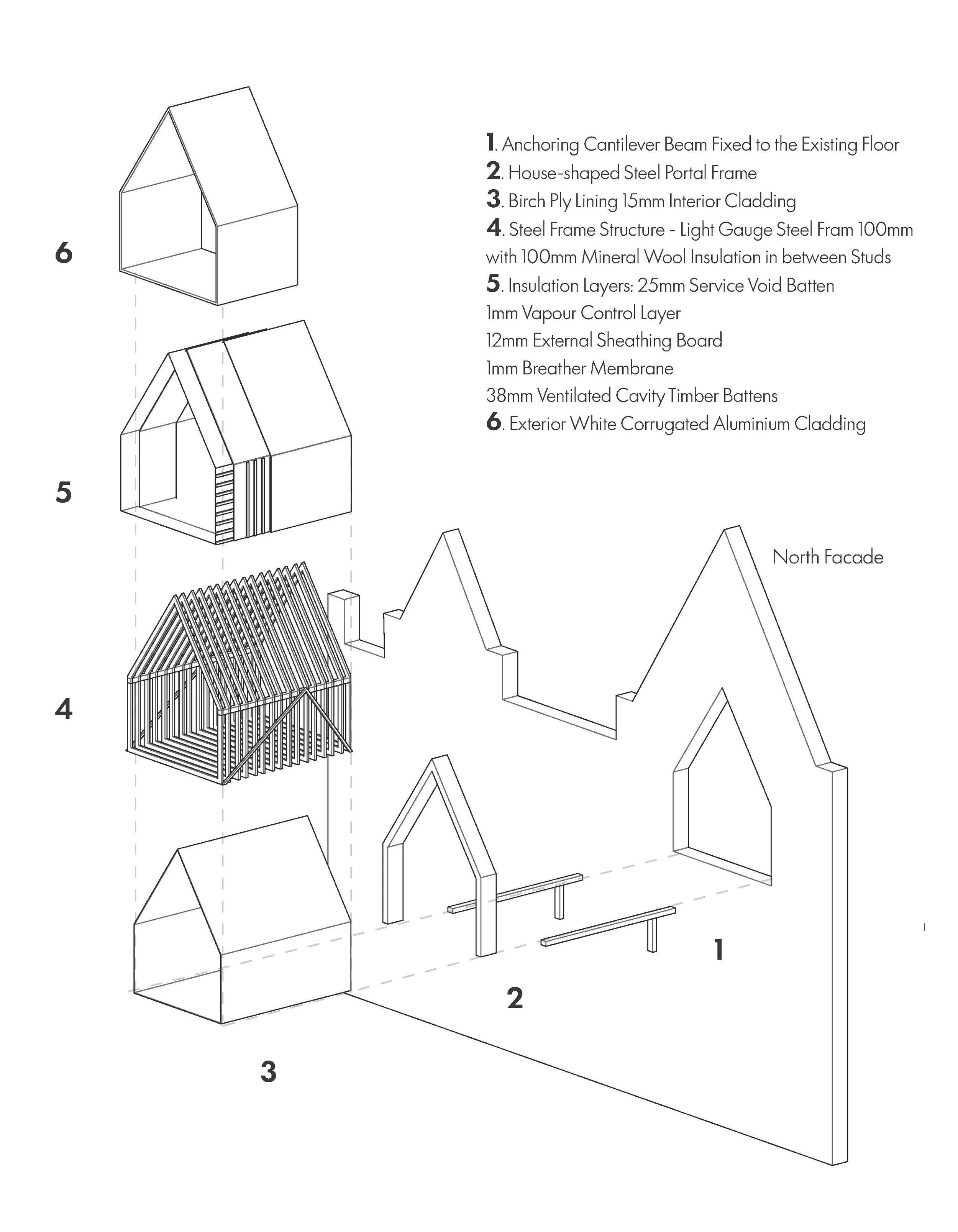 House Pod Exploded Axonometric