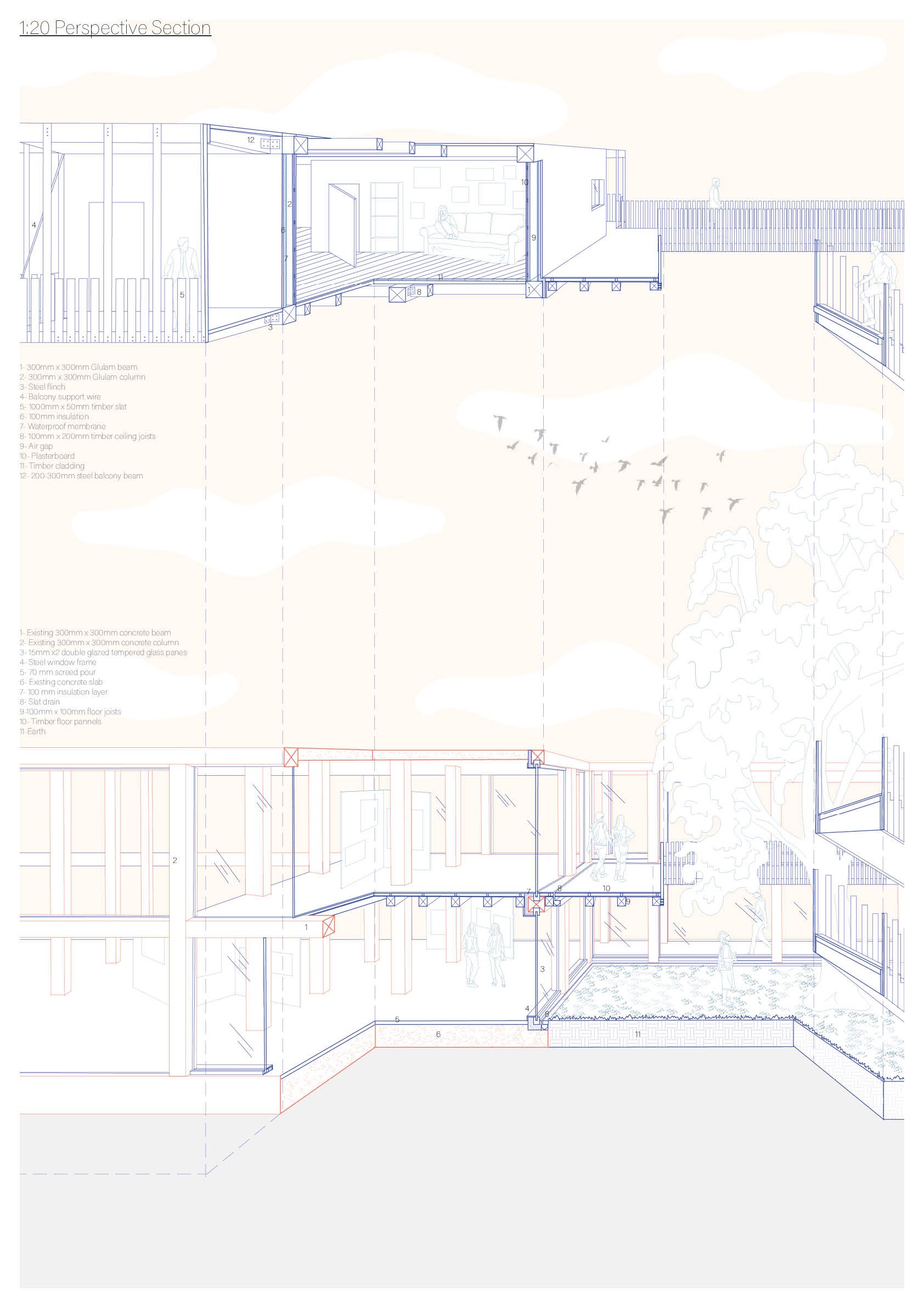 Olivia Ferrero - Habitat Co-housing:
I wanted to try and tackle the impact of the housing crisis within London. I created a multi-use building that was both affordable, communal living built through the Habitat for Humanity scheme. As well as, a div