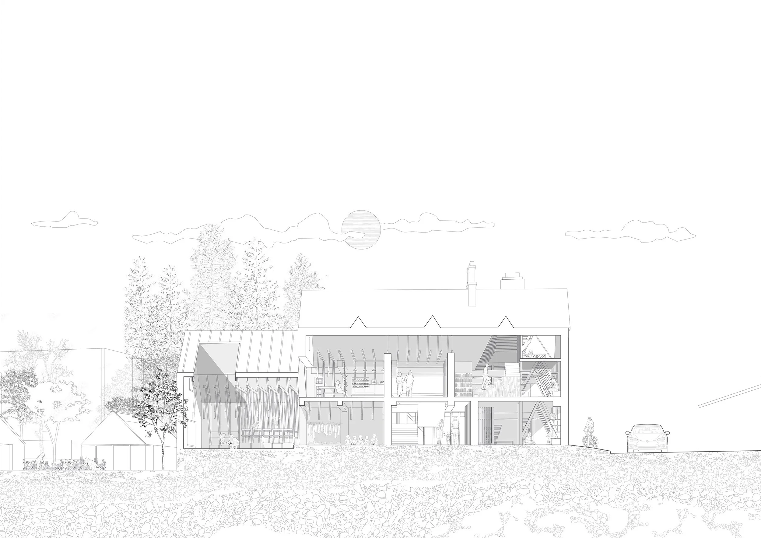 Two point perspective render with ground