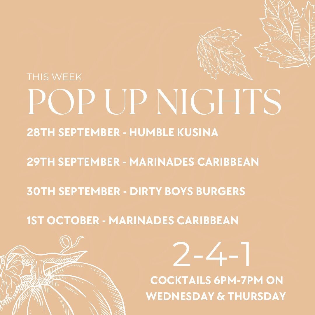 POP UP NIGHTS THIS WEEK:

Get your award winning Boa Buns on Wednesday night with @humblekusinauk 🍲 

On Thursday load up on traditional Caribbean food with @marinadesjerk 🇯🇲

Friday night calls for loaded fried &amp; hella dirty burgers with @dir