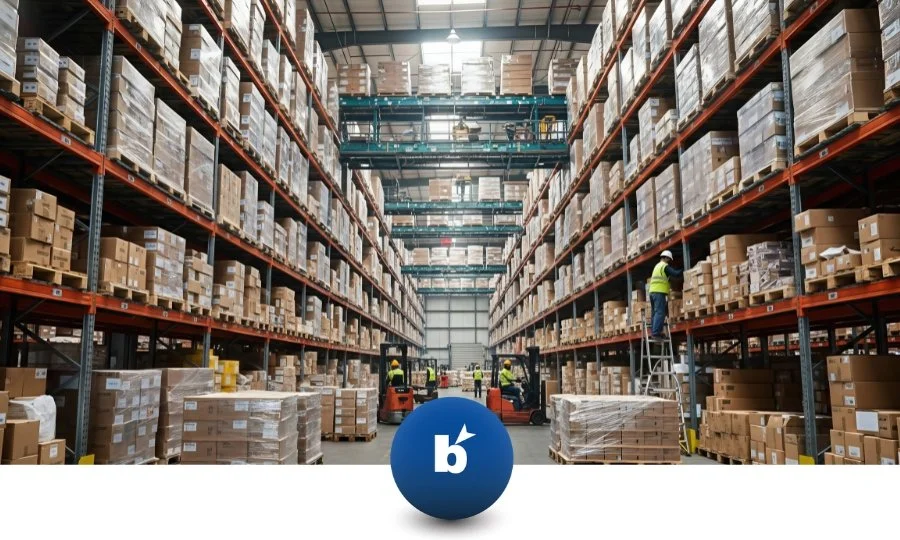 interno di un magazzino con operai al lavoro