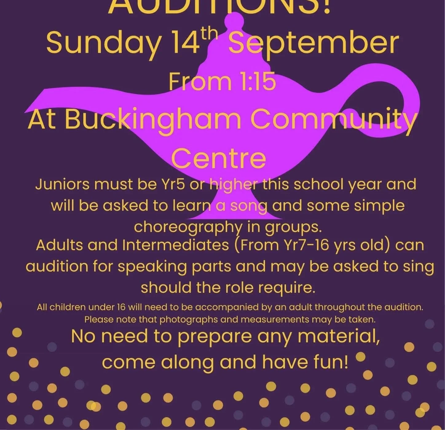 Buckingham Community Pantomime Auditions, Buckingham Community Centre