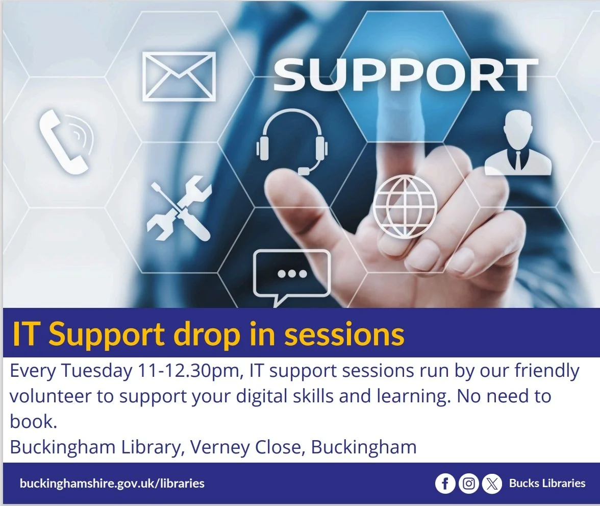 IT Support Drop-in sessions at Buckingham Library, Verney Close 