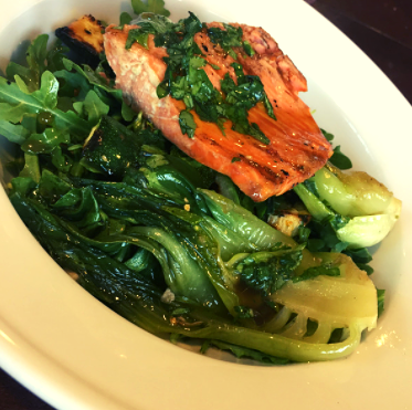 Grilled Salmon with Garlic Ginger Bok Choy