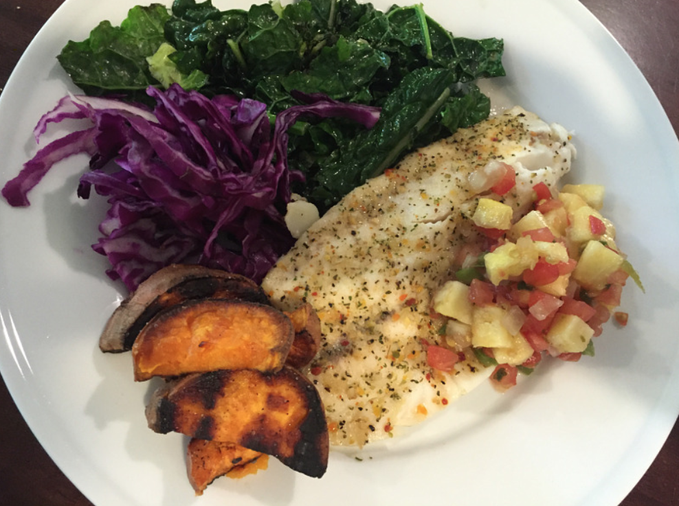 Foil Packet Cod with Pineapple Salsa &amp; Sweet Potato Moons