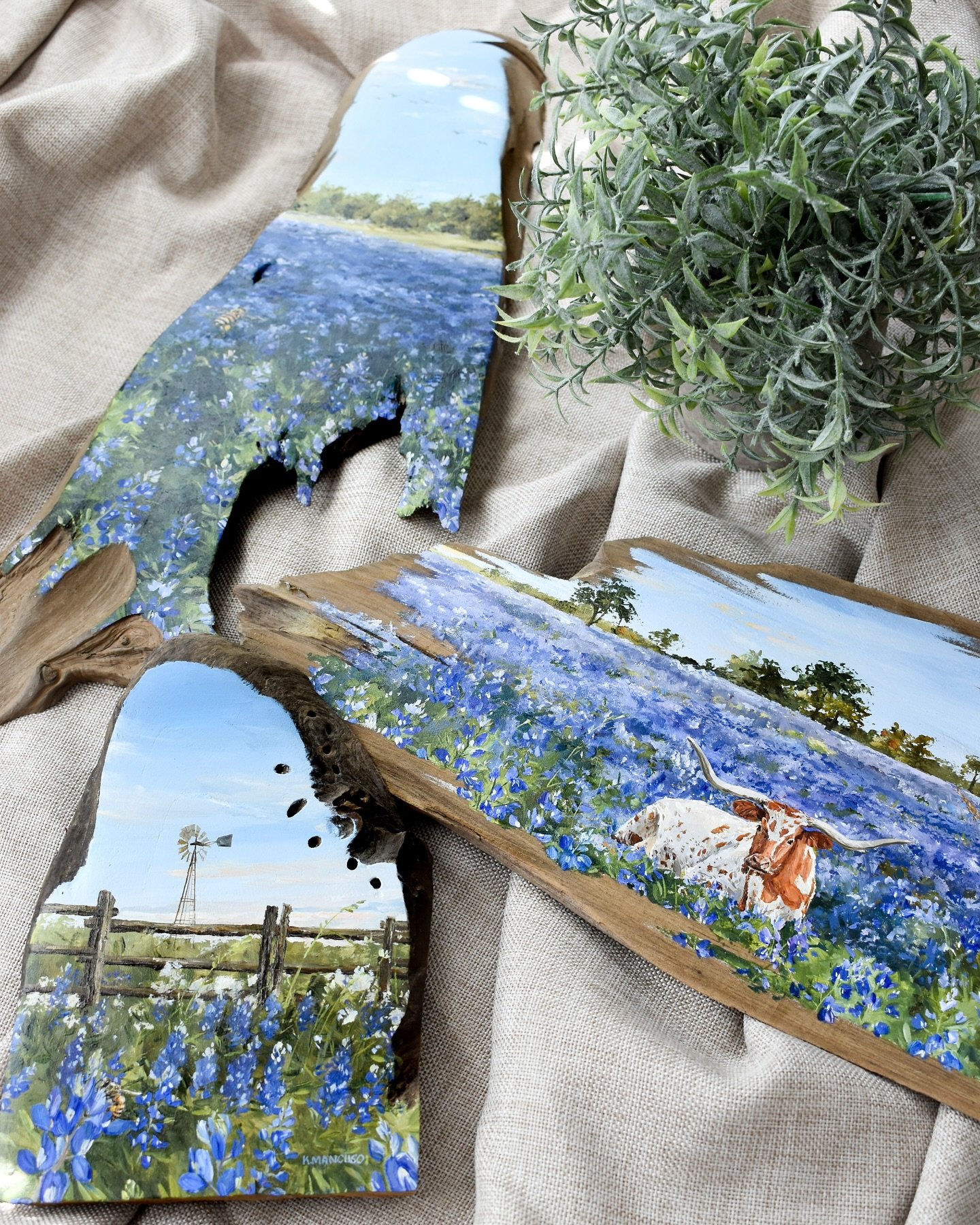 Three new cypress wood pieces FINALLY listed on my website💙🪻🐂

It&rsquo;s been quite the adjustment moving into a new home and getting into a routine again. I finally found the time to photograph and upload these paintings in the midst of fulfilli