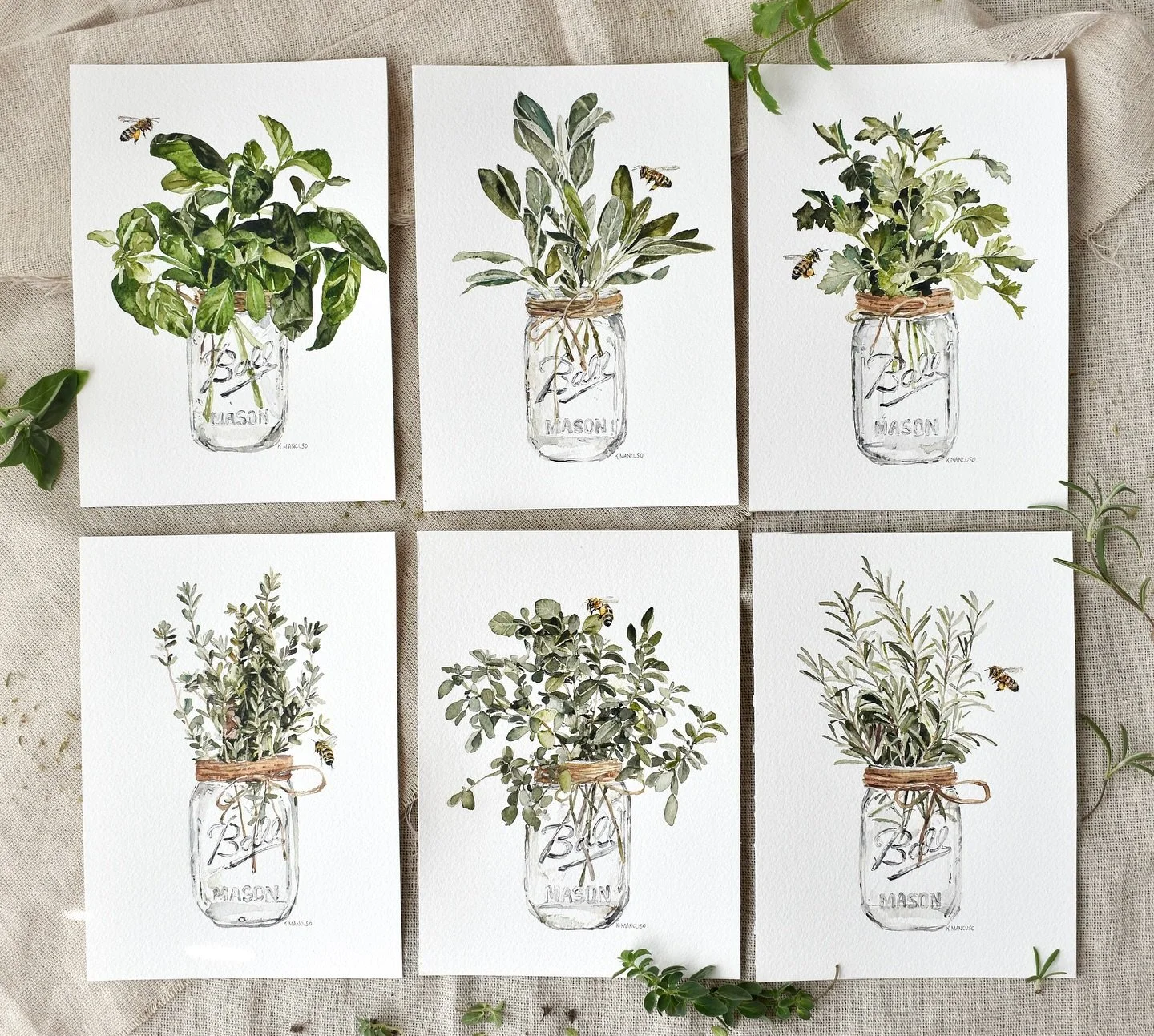 Nothing says cozy kitchen vibes like mason jars filled with fresh herbs from the garden🌱👌🏼🫙

Original set and prints available now. 

#kitchendecor #herbpainting #herbs