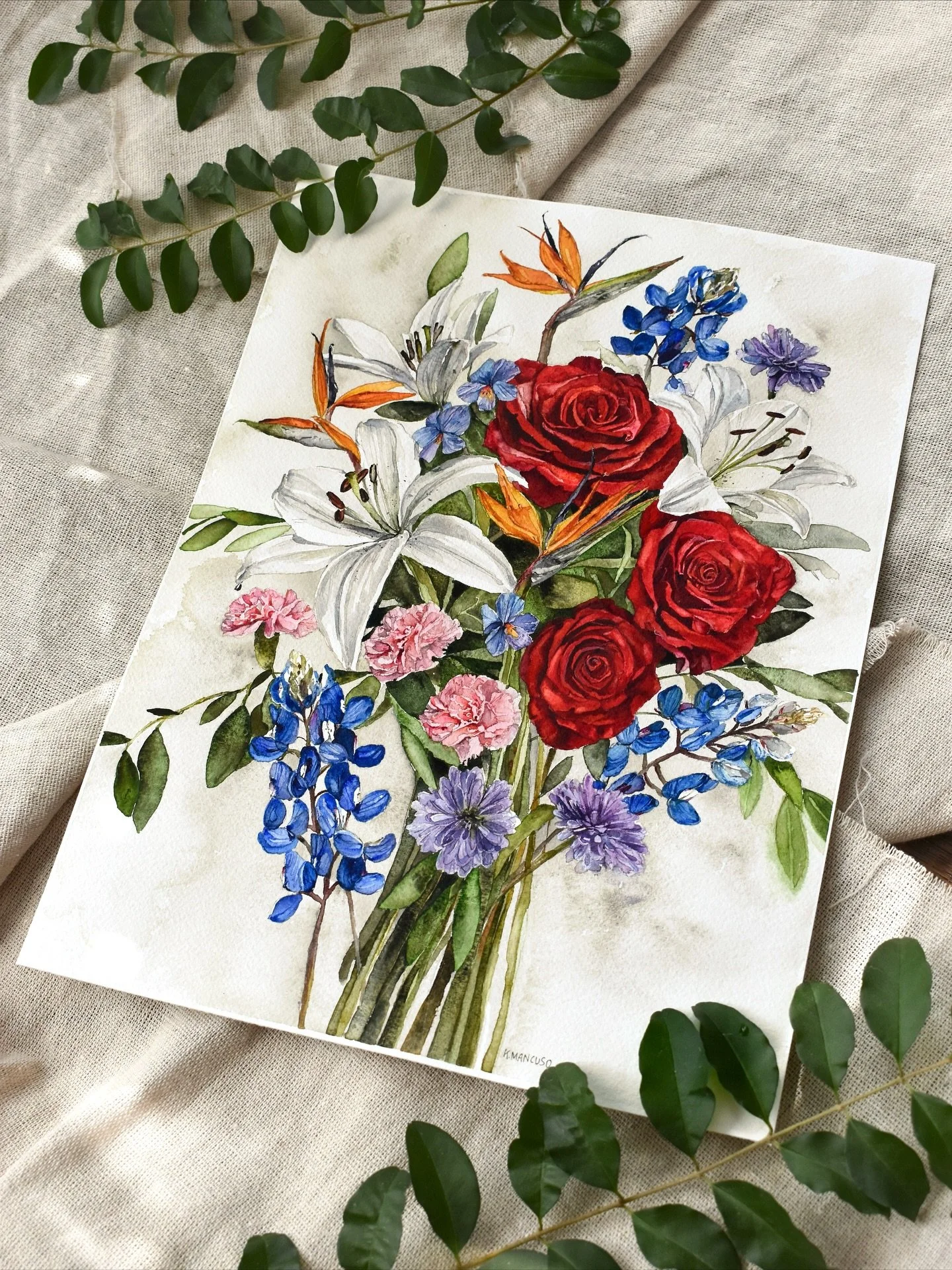 So many colorful florals to take in on this recent bouquet commission🌹🌿🌸💙

I get moments every now and then where I&rsquo;m just blown away at the fact that people trust me to paint something for them. Like really?? MEE? Out of every other artist