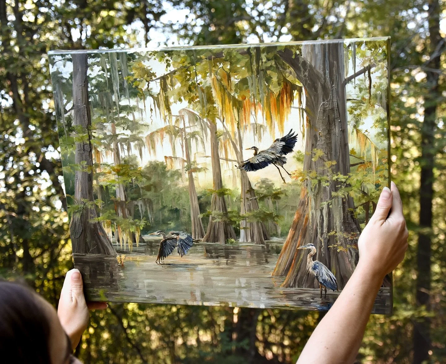 A moment for this piece titled &lsquo;Light Finds A Way&rsquo;🌅🌳

As I painted, I found myself finding all the little gaps and openings in the trees where the sun could manage to peek through. It&rsquo;s a reminder that even in the deepest swamp, w