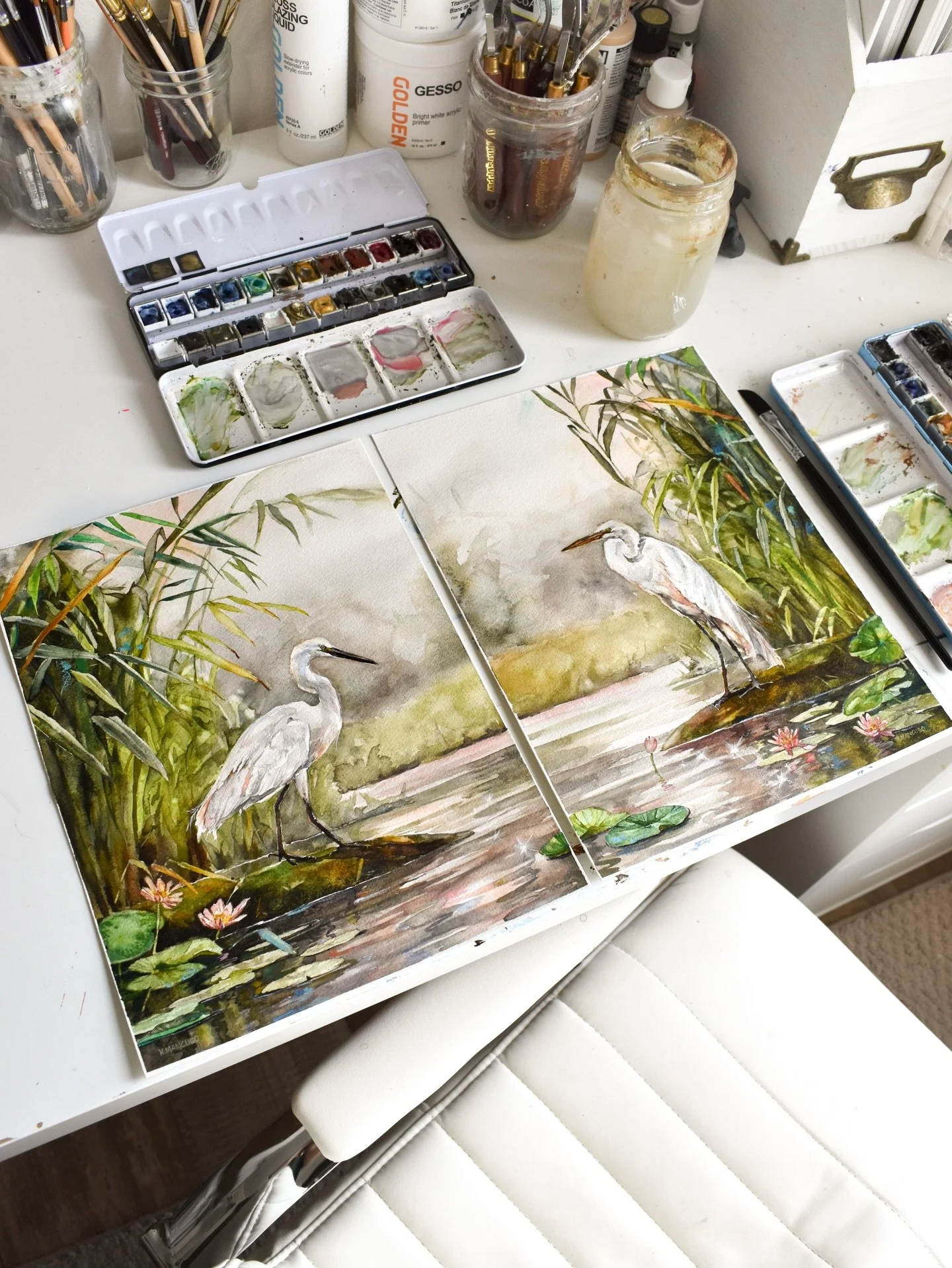 Switched my brain gears to watercolors to paint this duo this week!🪷🌾

Swipe to see the details on these. Part of my upcoming collection that will release at the end of this month and will hopefully have a title soon!

Size: 9&rdquo;x12&rdquo; each