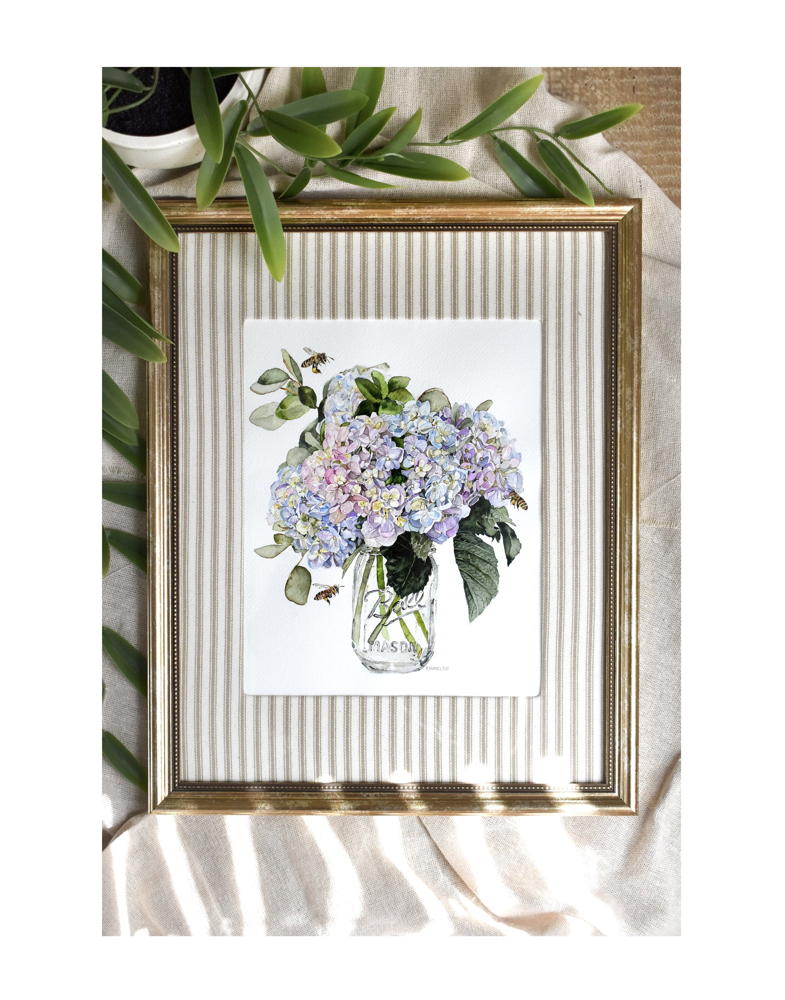 JAR OF PASTEL HYDRANGEAS - Framed Original