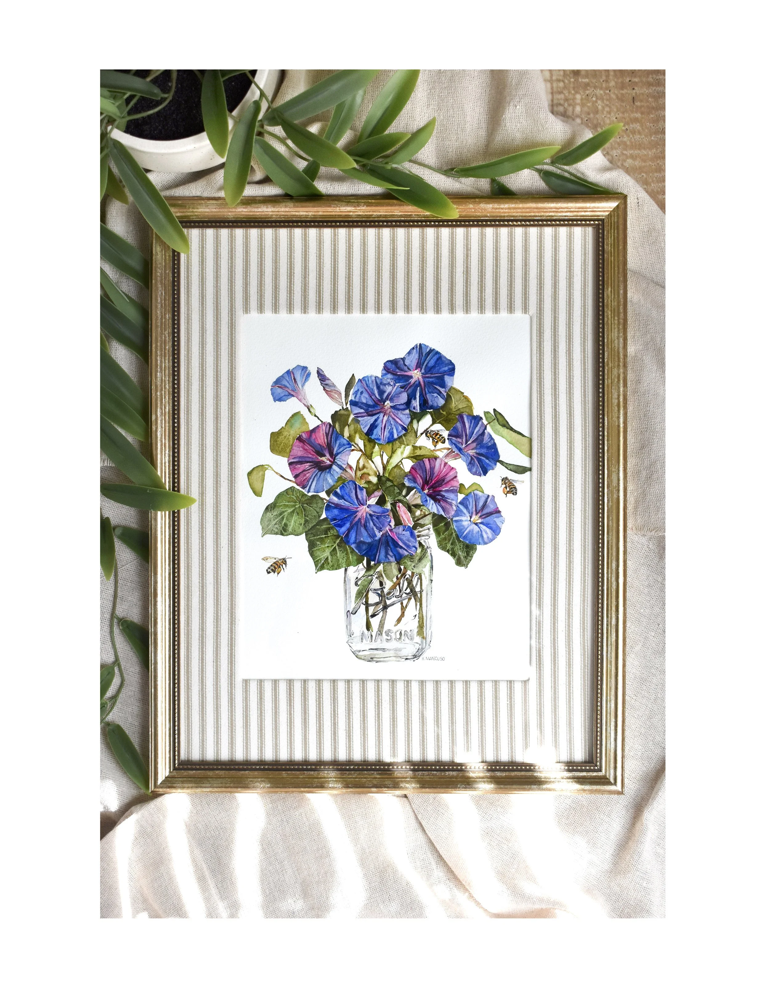 JAR OF MORNING GLORIES - Framed Original