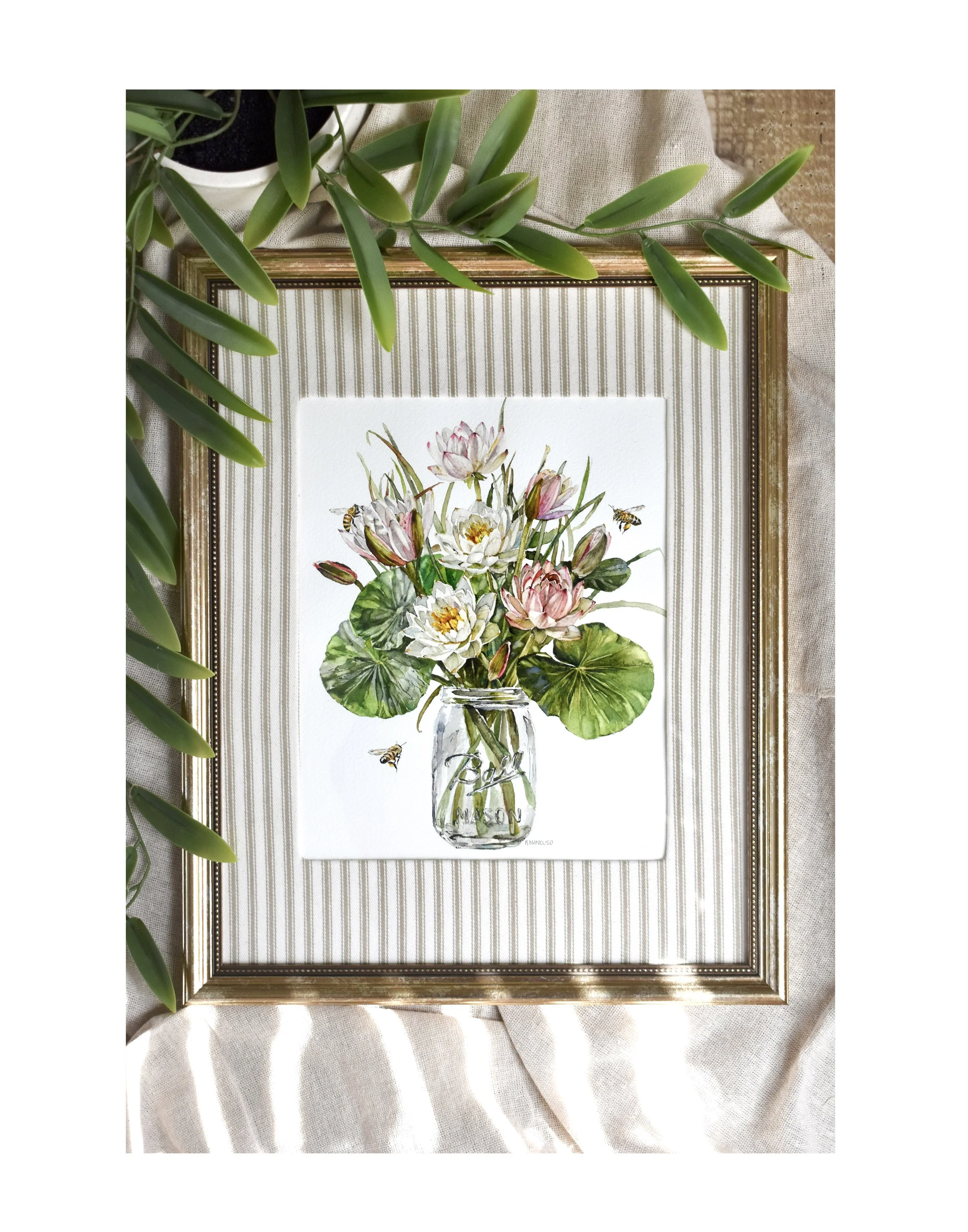 JAR OF WATER LILIES - Framed Original