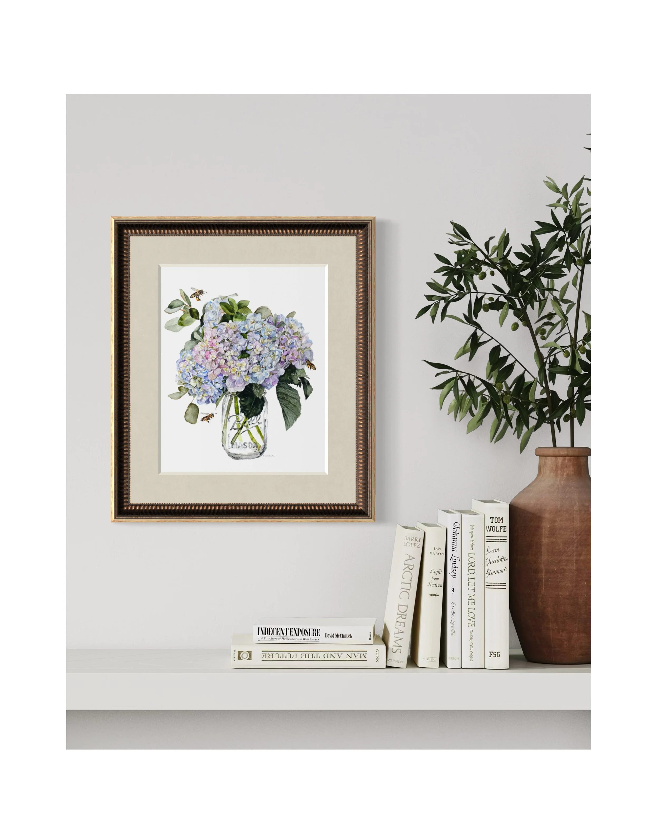 Jar of pastel hydrangeas framed.jpg