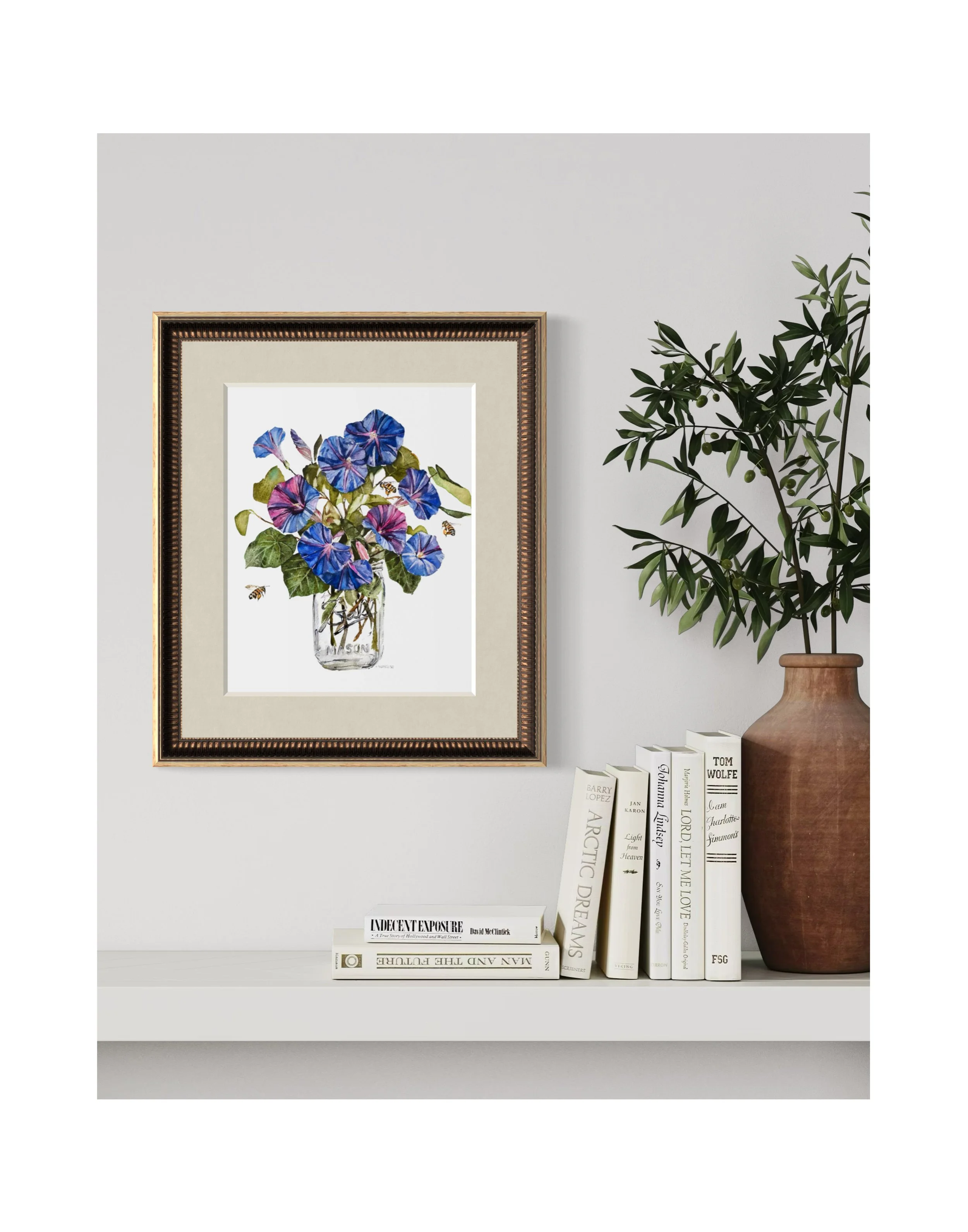 Jar of morning glories framed.jpg