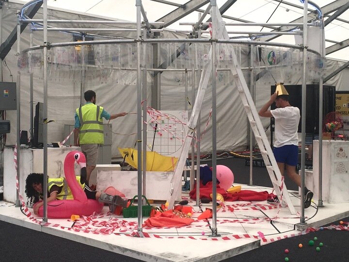 Prague Quadrennial: Creative Playground
"The audience was invited to observe and interact with a team of "Future Makers" in a circular space that sat between a factory and a gameshow. An endlessly recurring process to build a future utopia is activa
