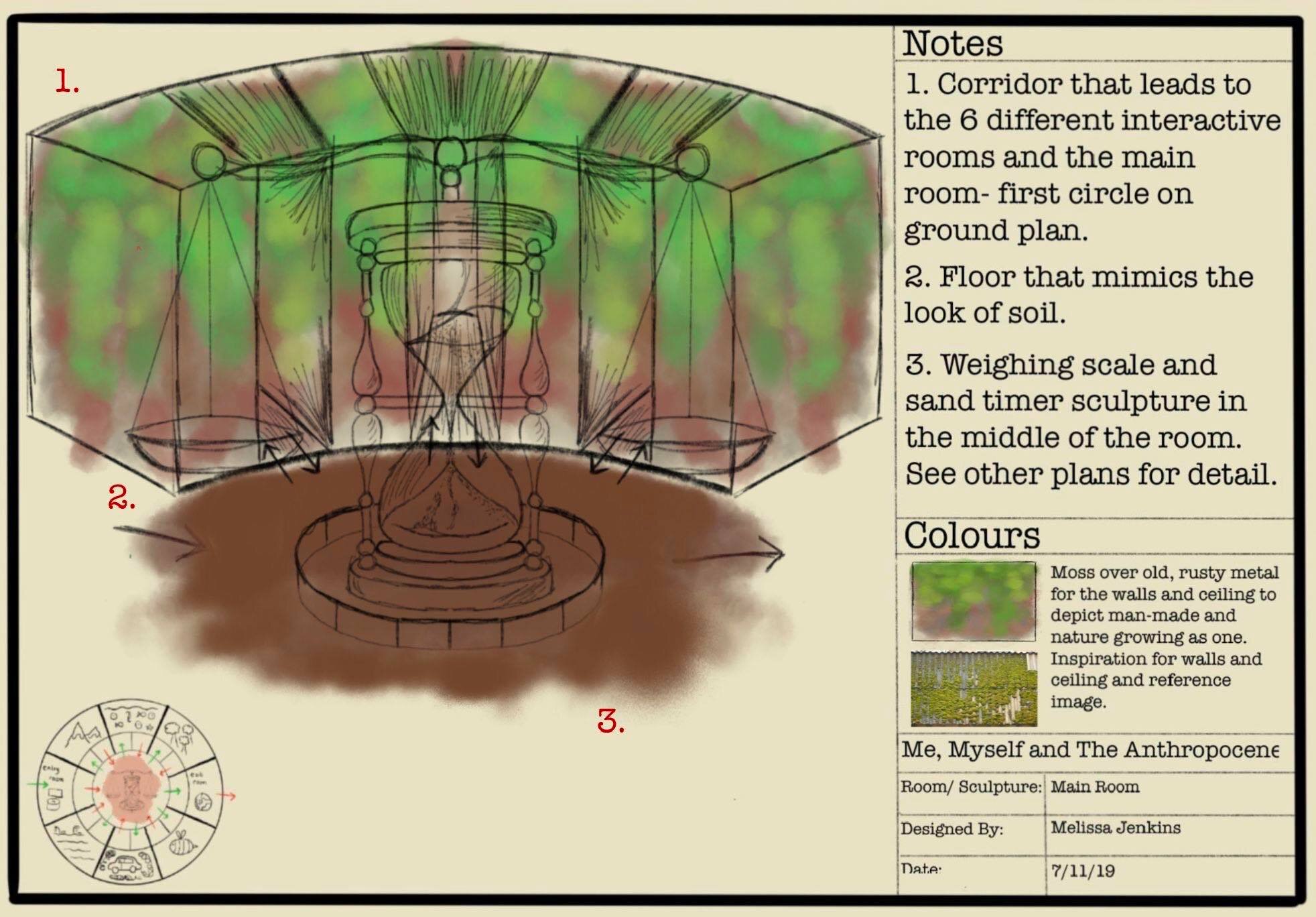 Main room of the experience contains a sand timer sculpture that runs throughout the day, mimicking the idea that our time is running out to step in and restore balance and help our planet have a chance for survival. The audience always returns to t