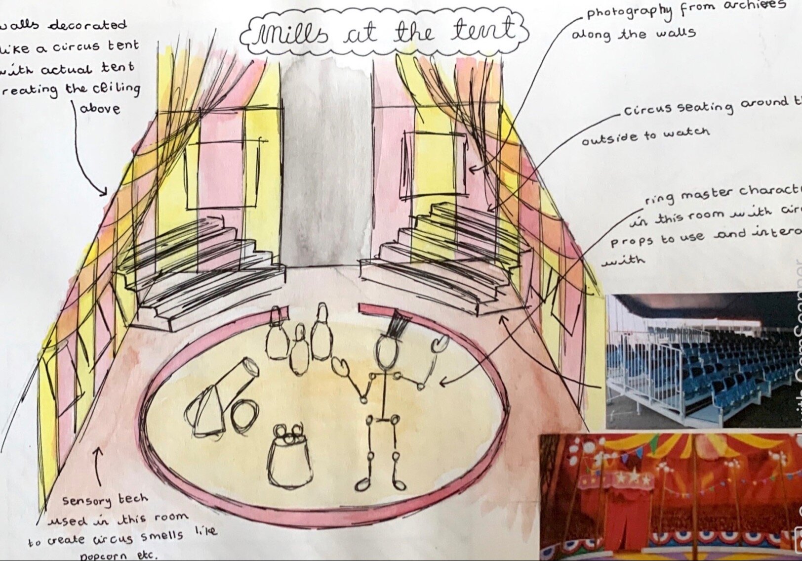 My concept is based on the idea of the circus and built around the V&A archives and what they had.Rooms within the exhibition based on Bertram Mills and his legacy, mimicking aspects of the big top, circus environment