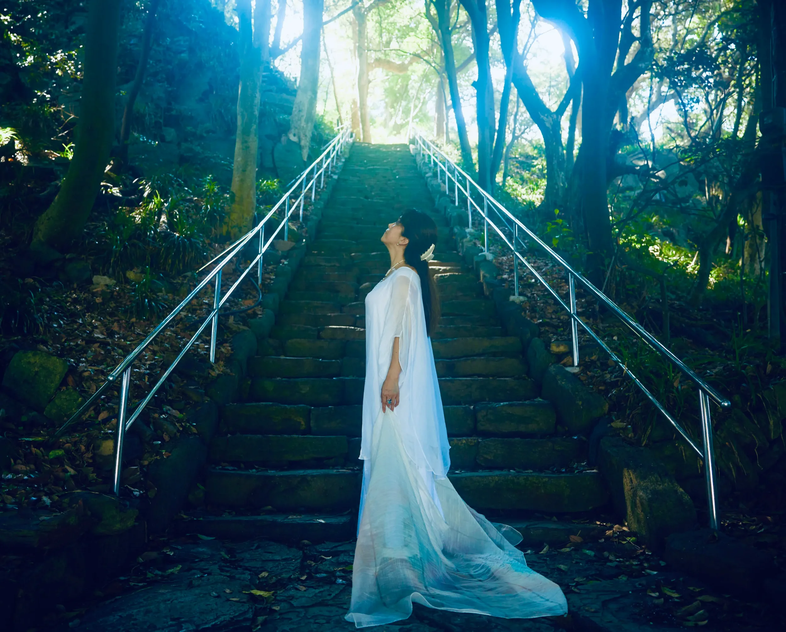 Yumiko on Steps White dress.webp