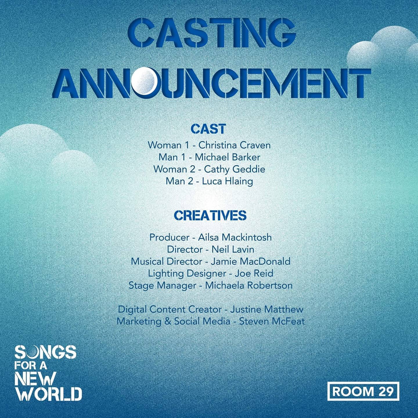 We are thrilled to reveal our incredible cast for our upcoming production of 'Songs for a New World'. 🎼🎶

The level of talent on display was unbelievable and the production team are so grateful to everyone who took the time to send in an audition. 