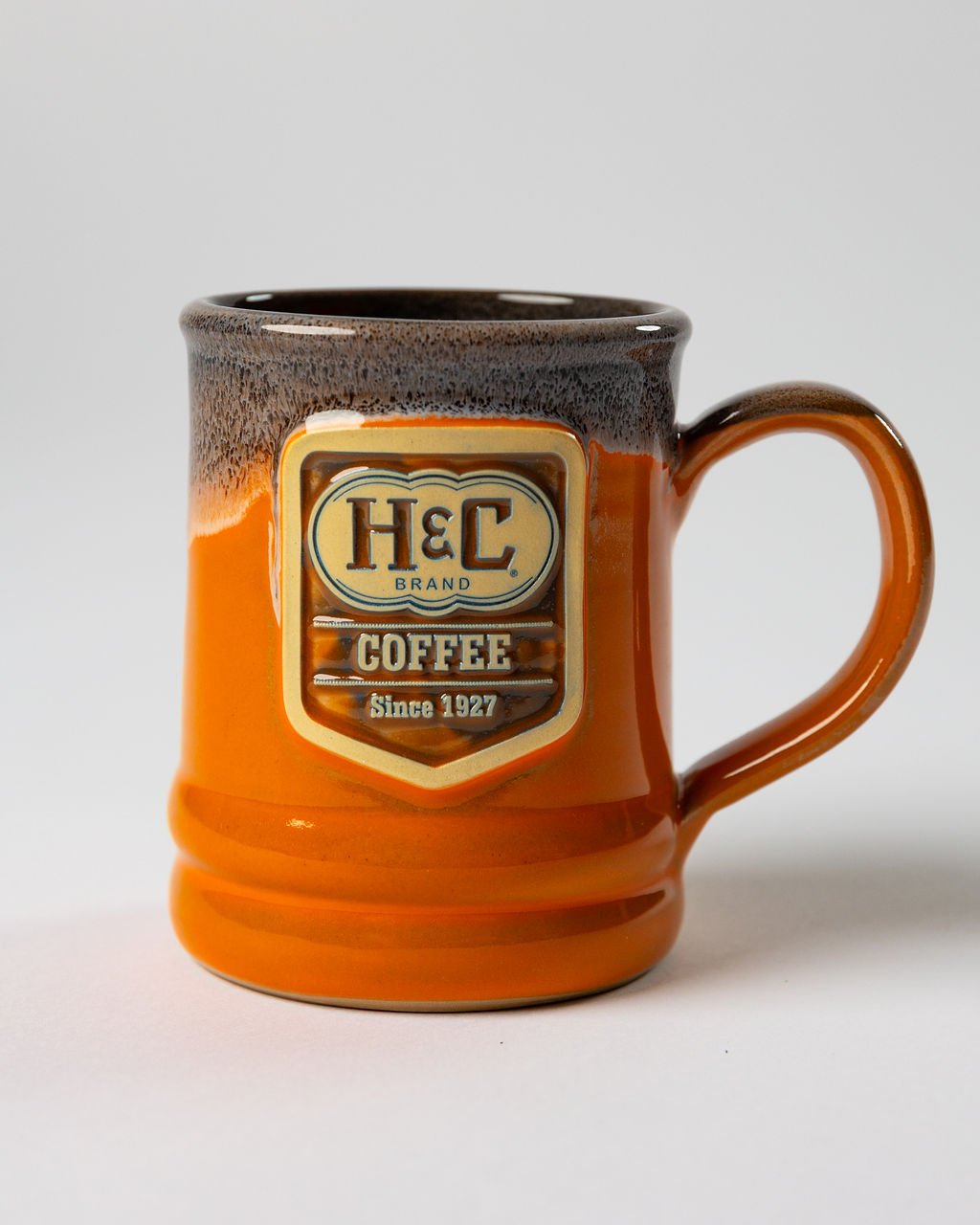 HC Logo Handmade 14oz Orange/Black and White Ramsey Mug w/ Free Coffee