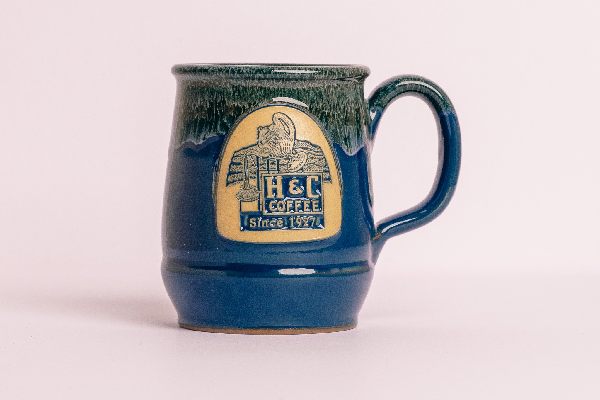 HC Neon Logo Handmade 16oz Blue w/ Cinnamon White Cannon Falls Mug w/ Free Coffee