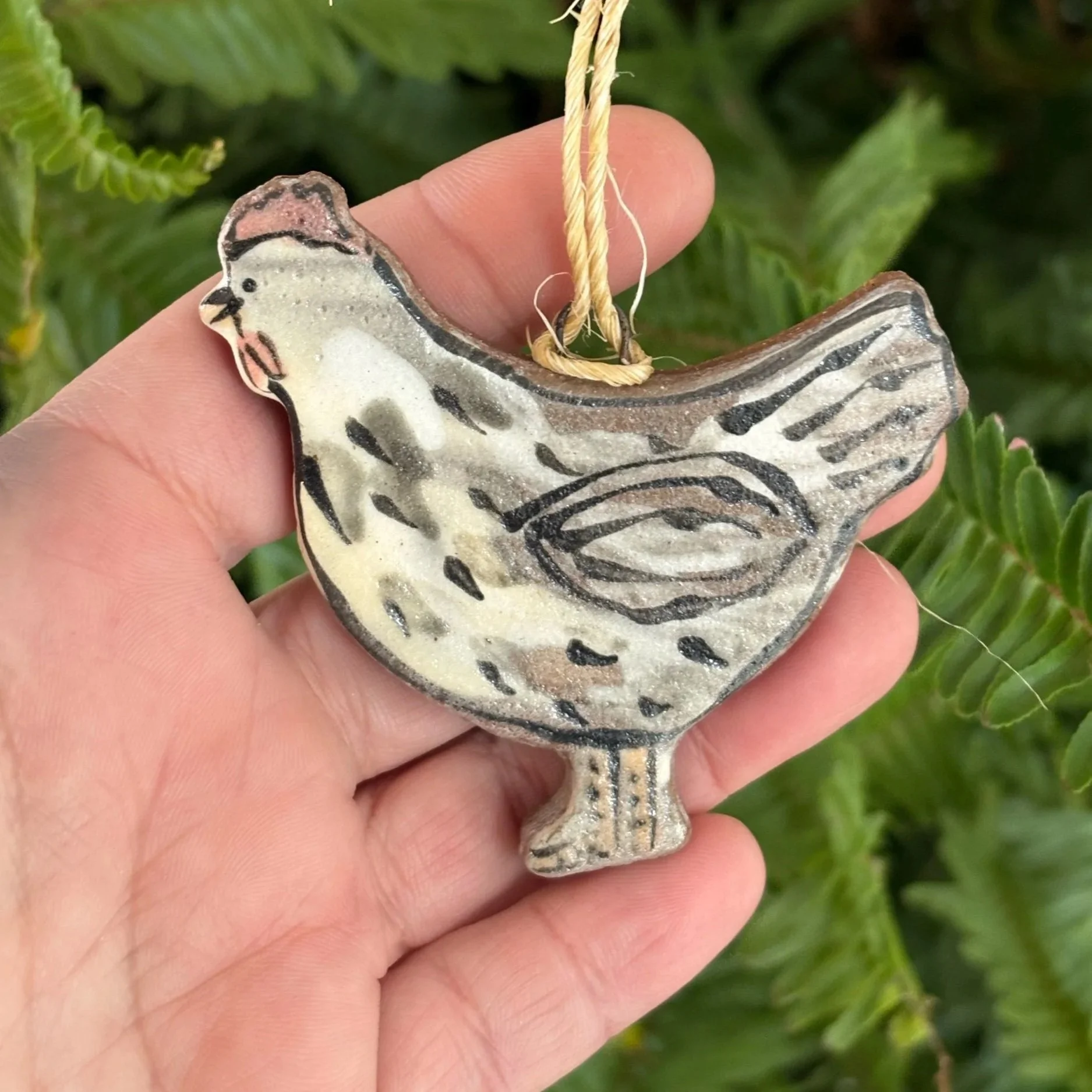 White Chicken with Grey Medium Ornament