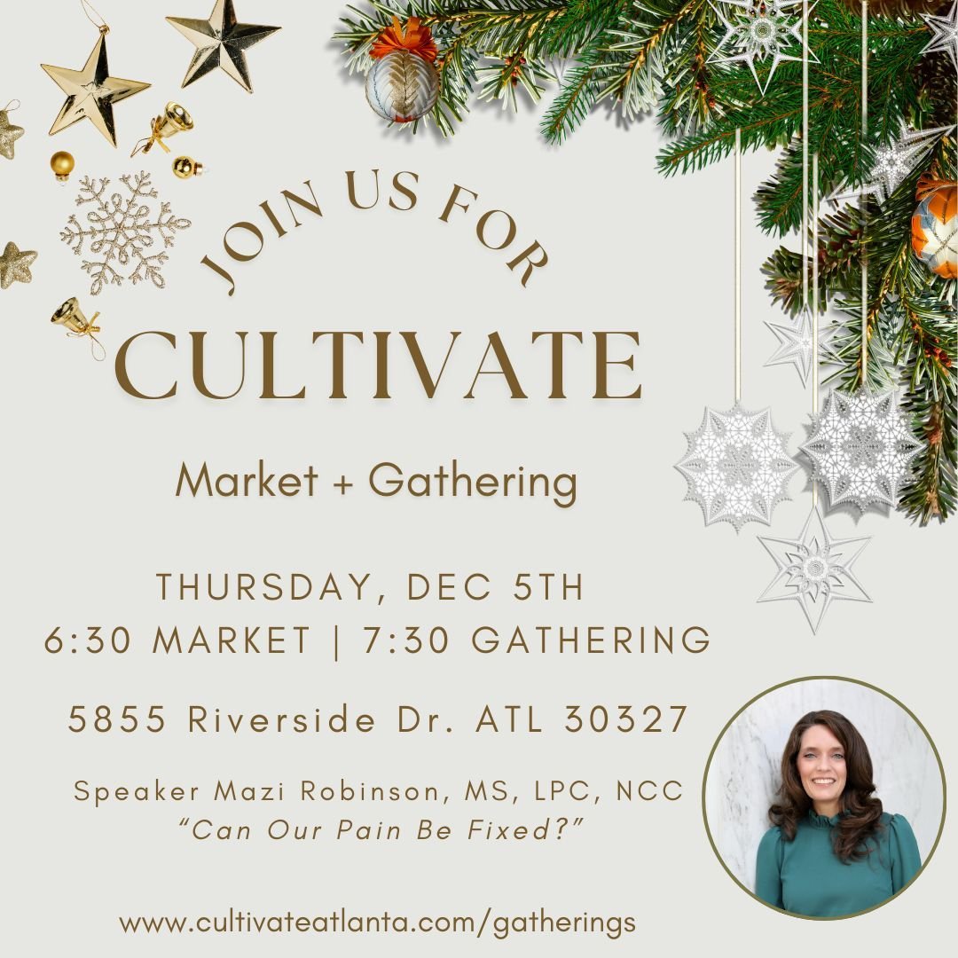 Next week is our annual Holiday Market + Gathering!  We hope you will join us for a night of hope and encouragement.  Join us at 6:30 for our Holiday Market and stay for our Gathering  at 7:30 for beautiful music, candle lighting , and some good word