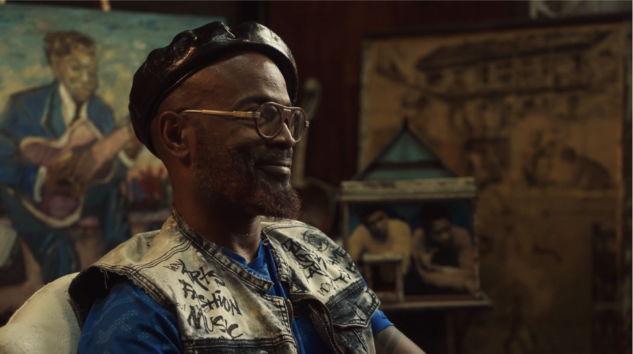 One camera setup of Epaul Julien in his art studio.