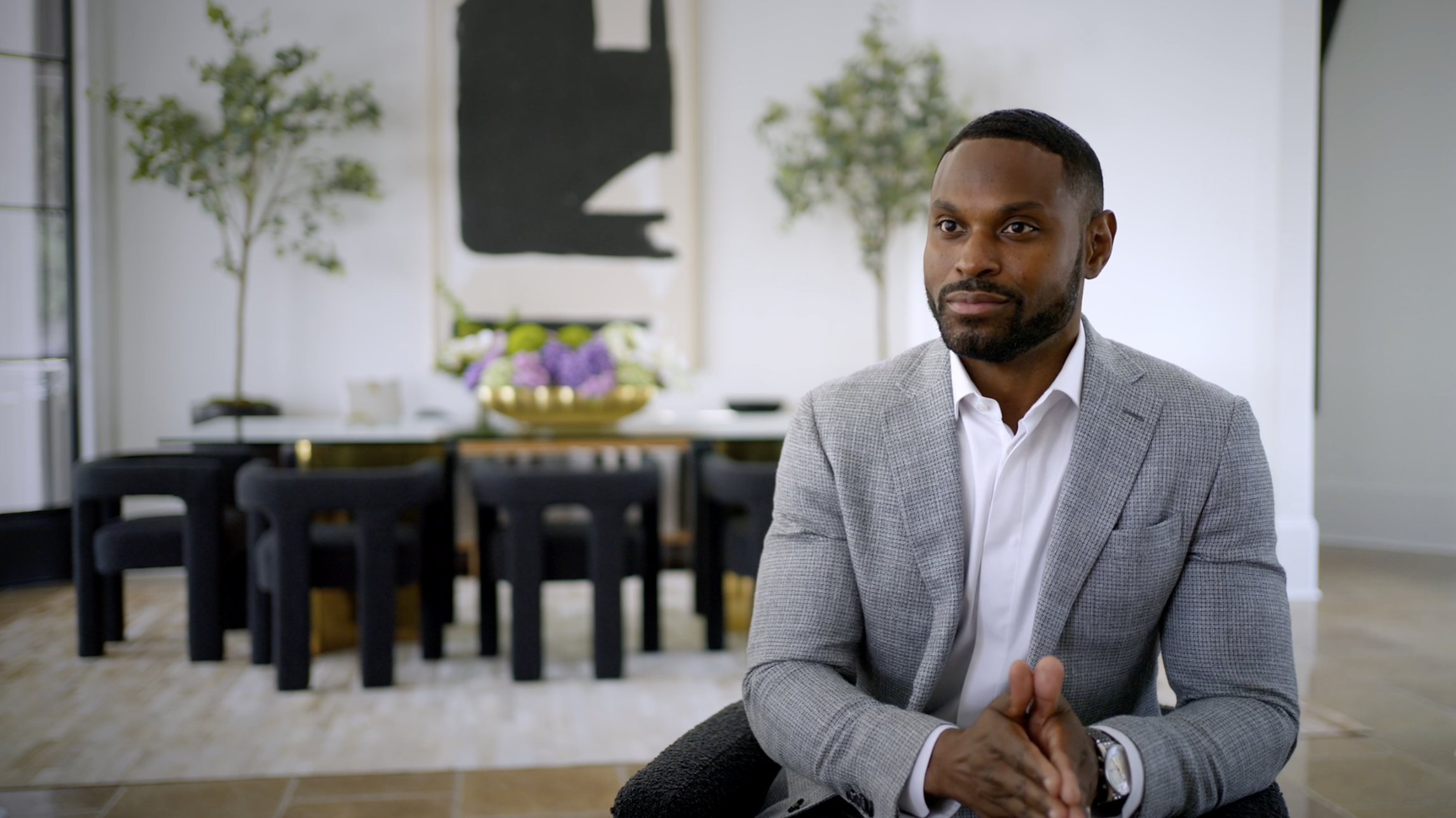 Interview set-up of Coach Hankton (LSU wide receiver's coach)