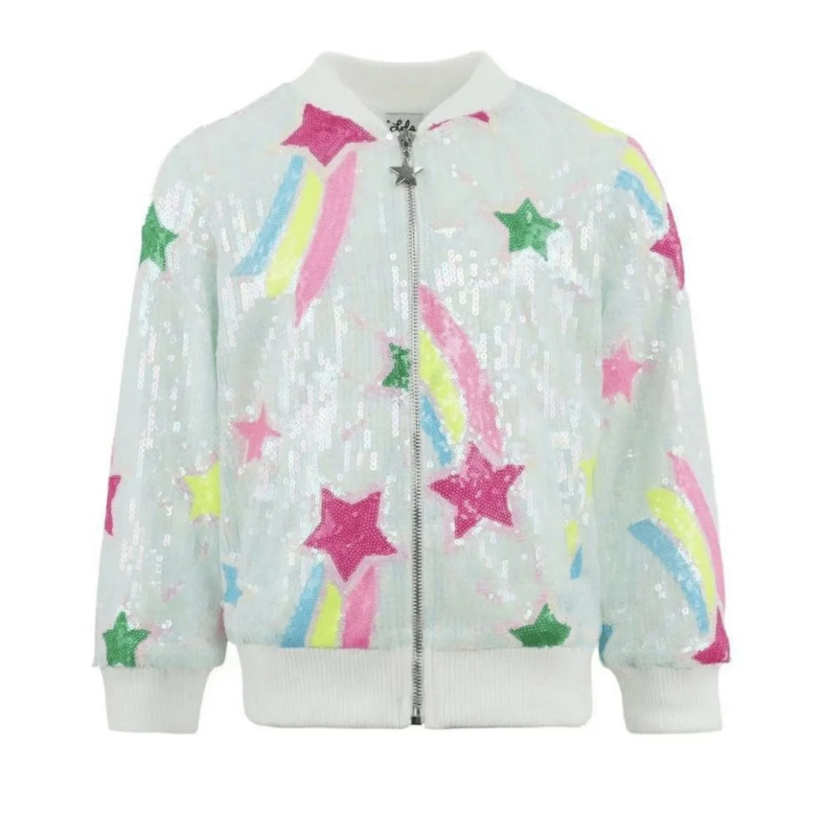 Rainbow Shooting Star Sequin Bomber