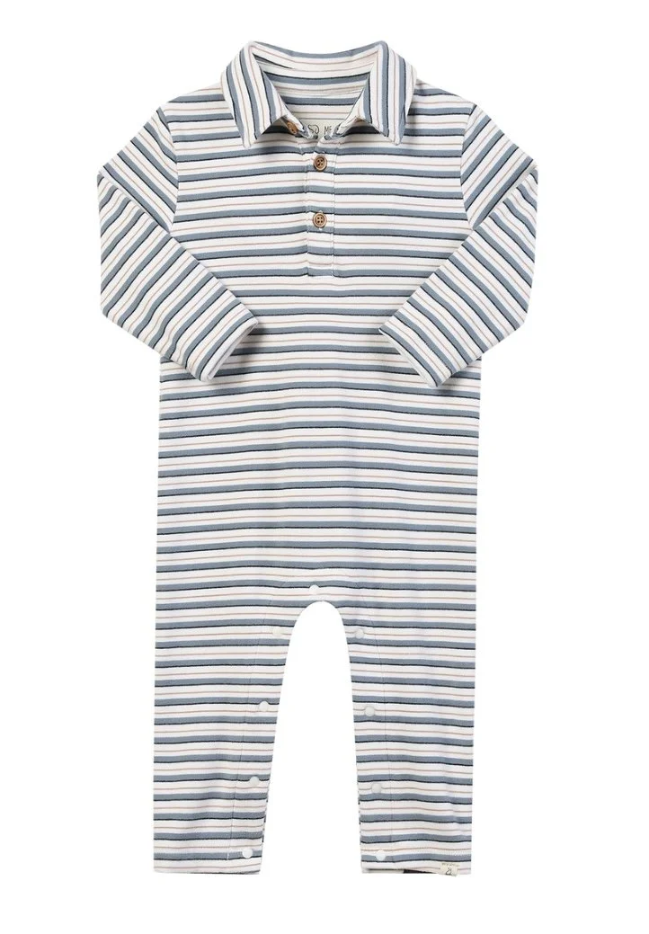 Snuggle Cozy Striped Polo Romper