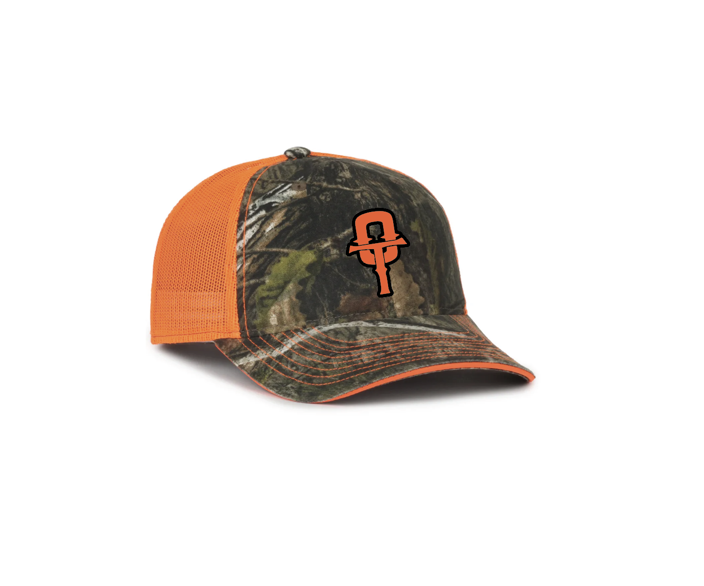 E - BLAZE ORANGE MESH-BACK CAMO CAP